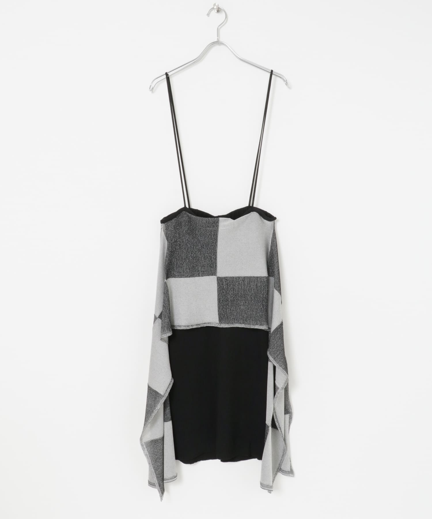TAN　BLOCK CHECKED SCALF DRESS