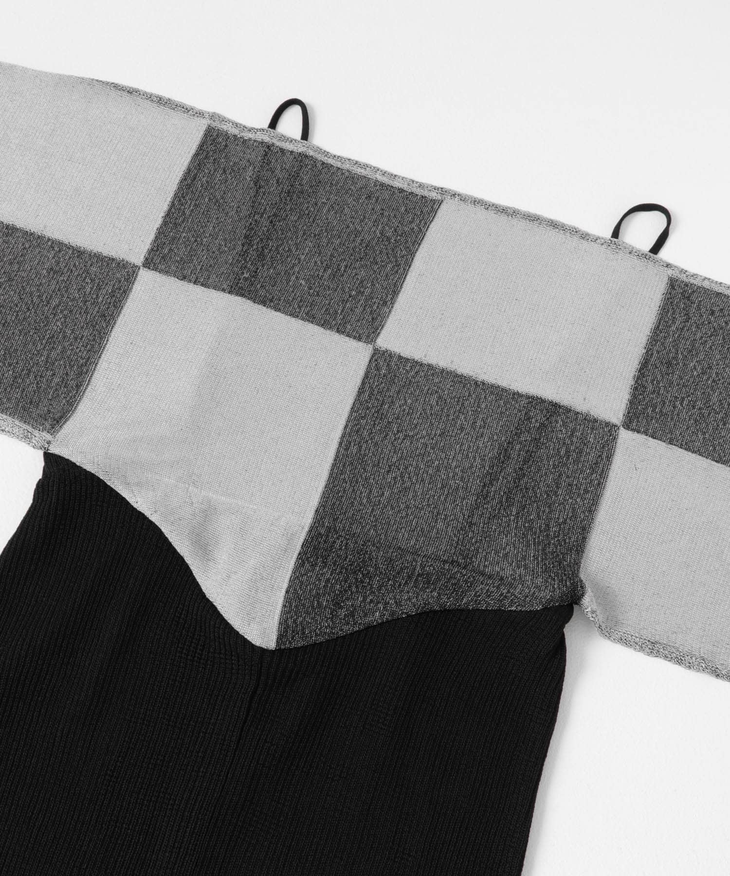 TAN　BLOCK CHECKED SCALF DRESS BLACK FREE