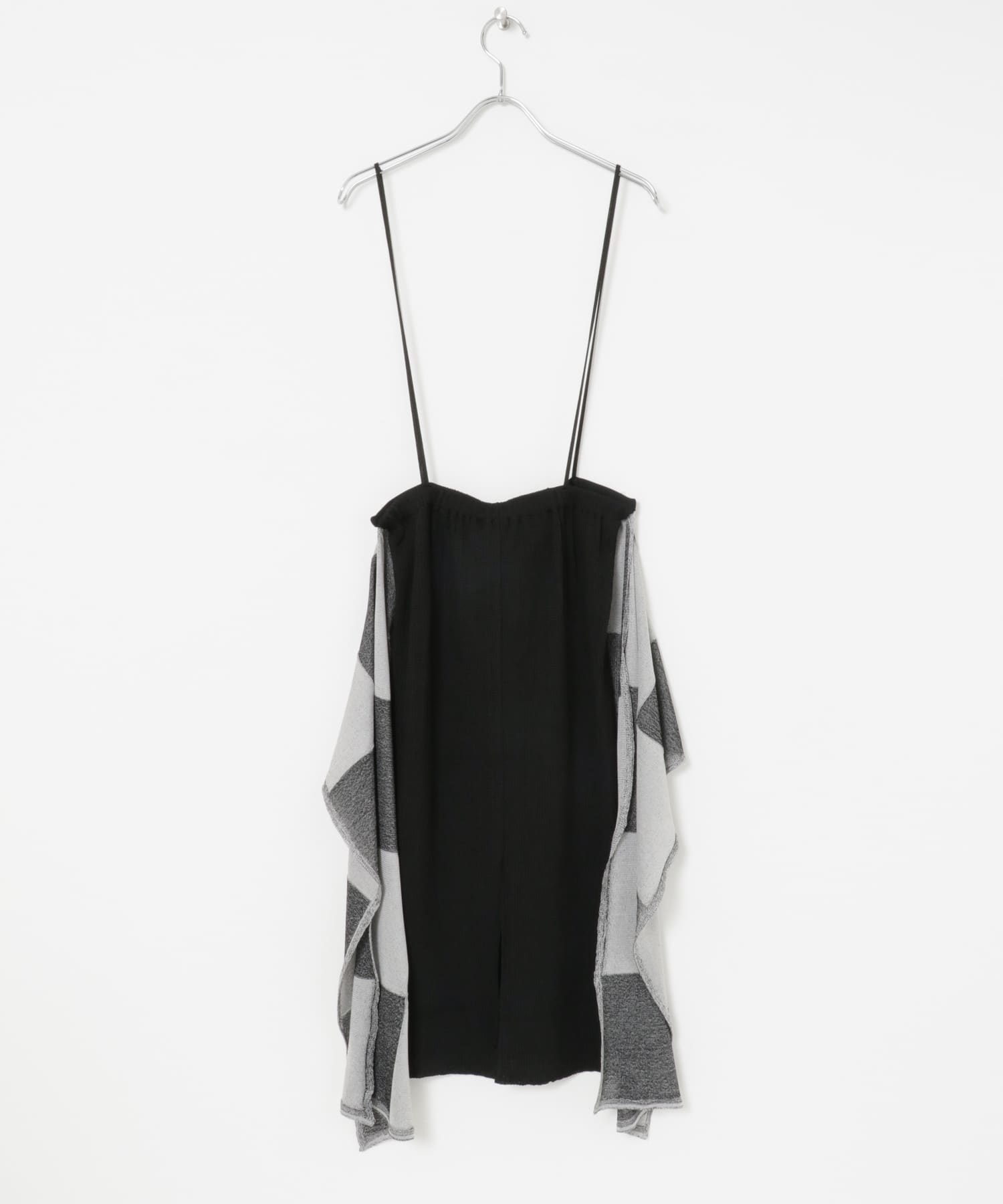 TAN　BLOCK CHECKED SCALF DRESS BLACK FREE