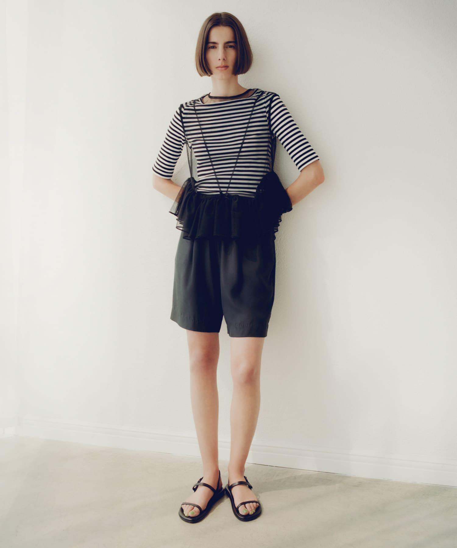 ESTHE　Tulle Peplum Ruffle Top Black S
