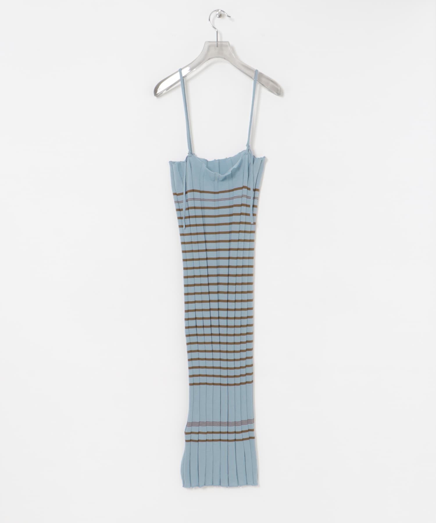 Loro　Border Rib Pencil Dress Sax Brown FREE