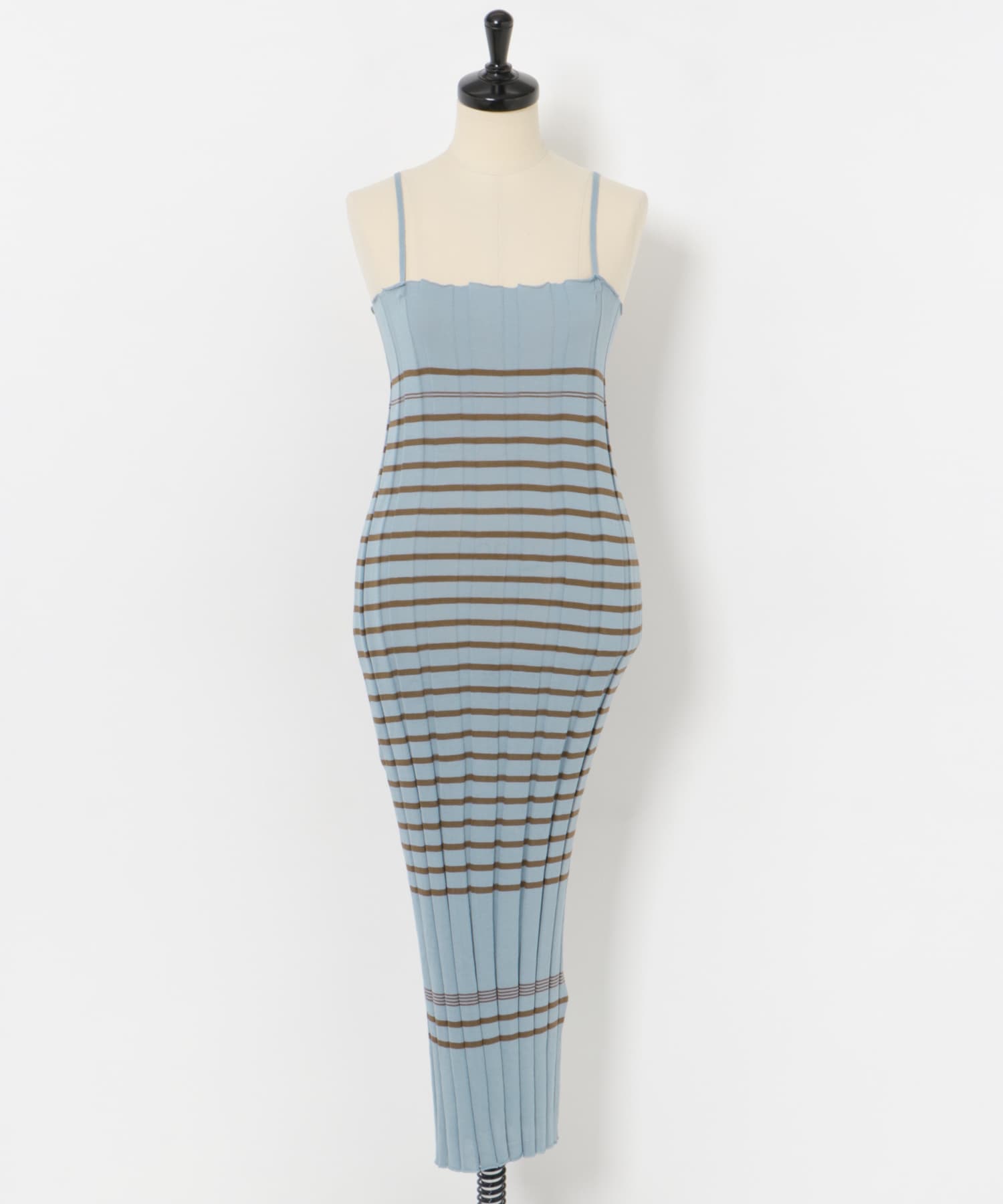 Loro　Border Rib Pencil Dress Sax Brown FREE