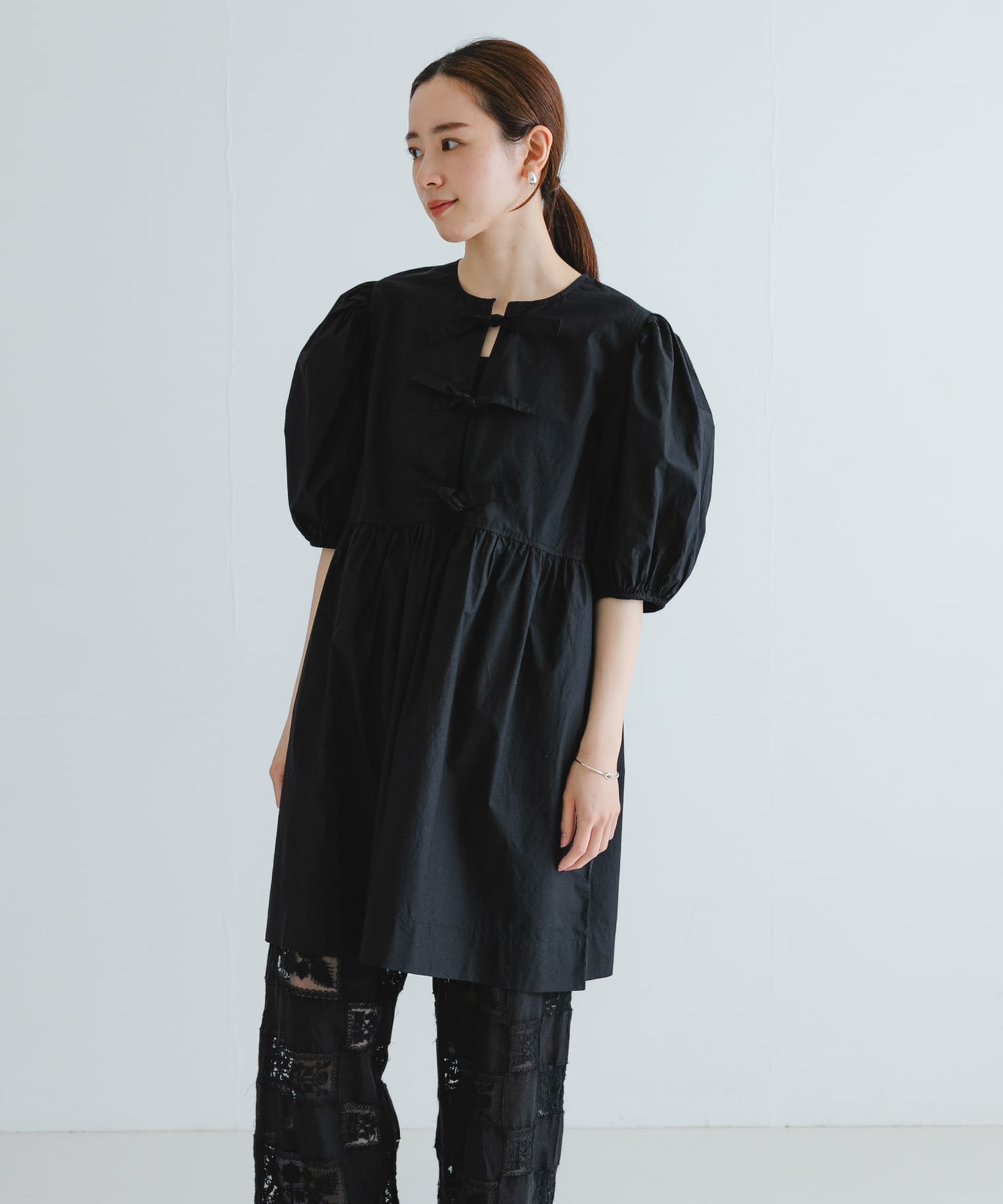GANNI Cotton Poplin Mini Dress(36 Black): ワンピース｜URBAN