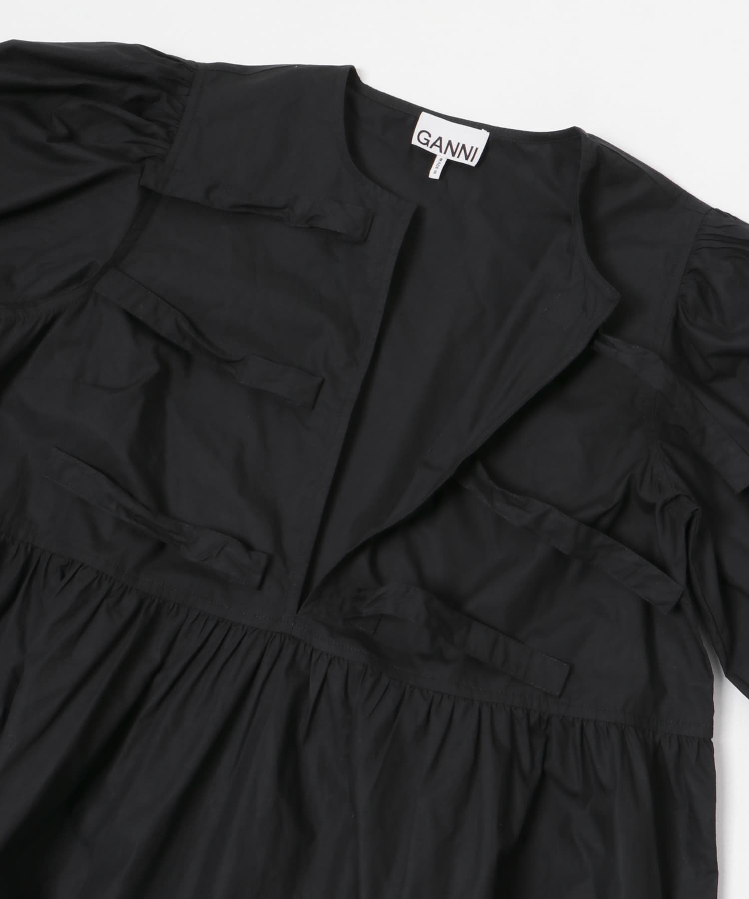 GANNI Cotton Poplin Mini Dress(36 Black): ワンピース｜URBAN