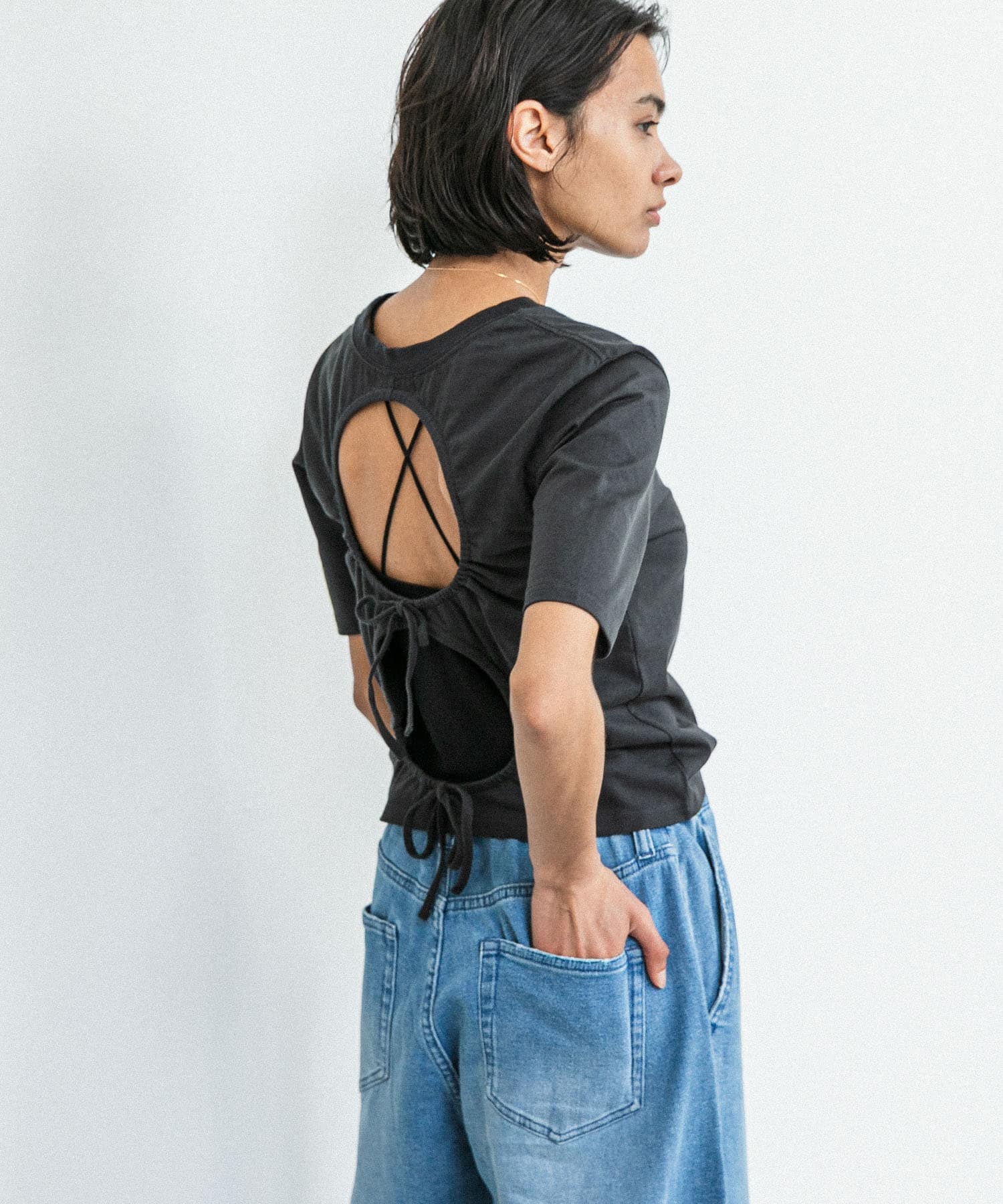 『別注』Loro×URBAN RESEARCH　Eight Open back T-shirts Charcoal FREE