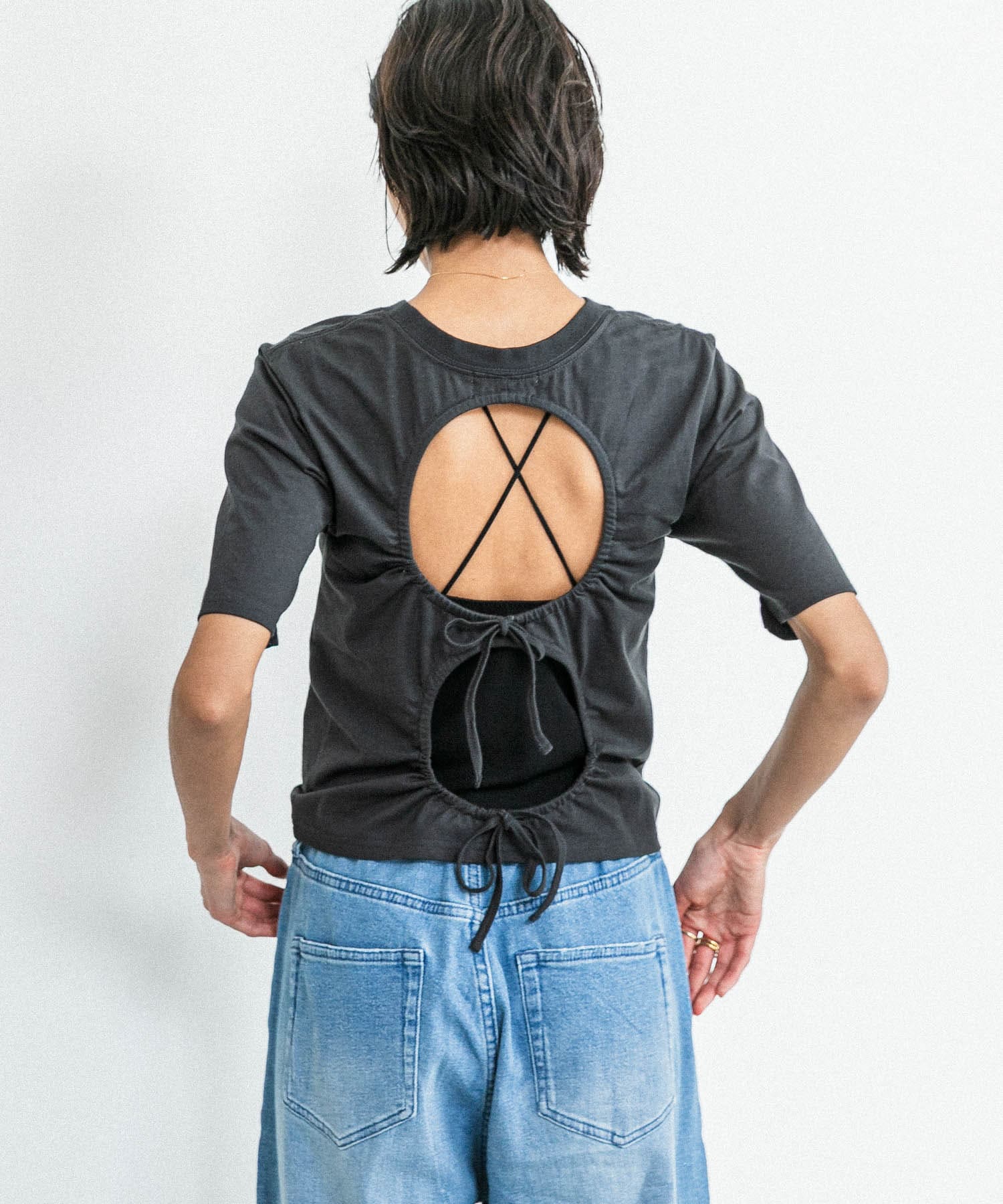 『別注』Loro×URBAN RESEARCH　Eight Open back T-shirts Charcoal FREE