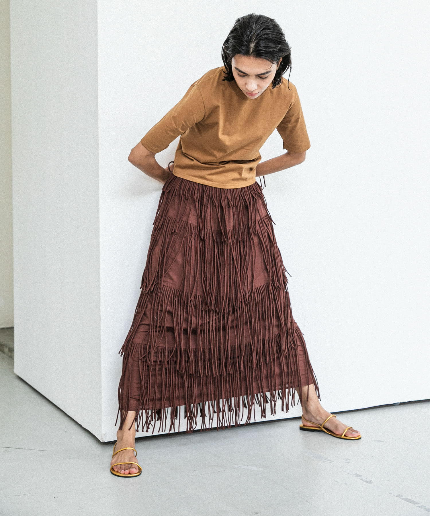 『別注』Loro×URBAN RESEARCH　Eight Open back T-shirts Amber FREE