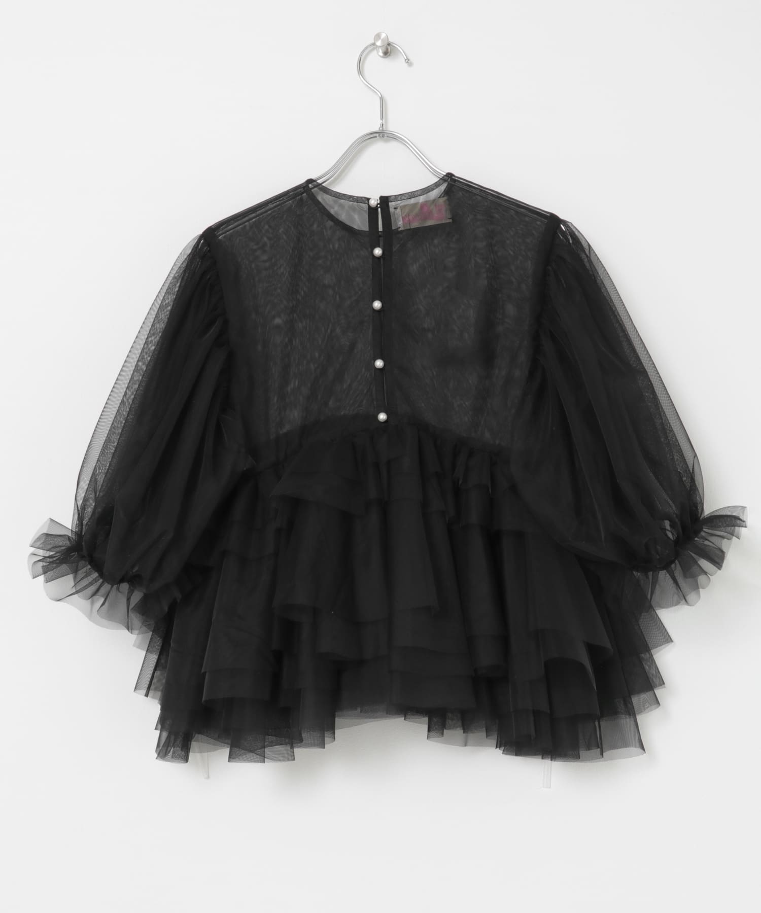 VIVIANO　Tulle Puff Sleeve Top BLACK M