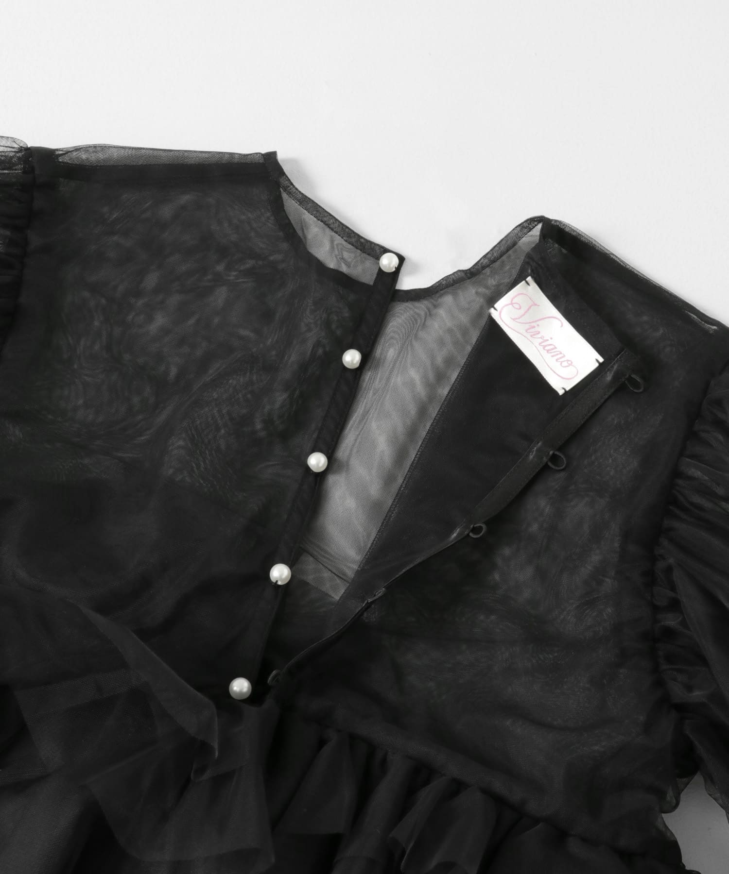 VIVIANO　Tulle Puff Sleeve Top BLACK M