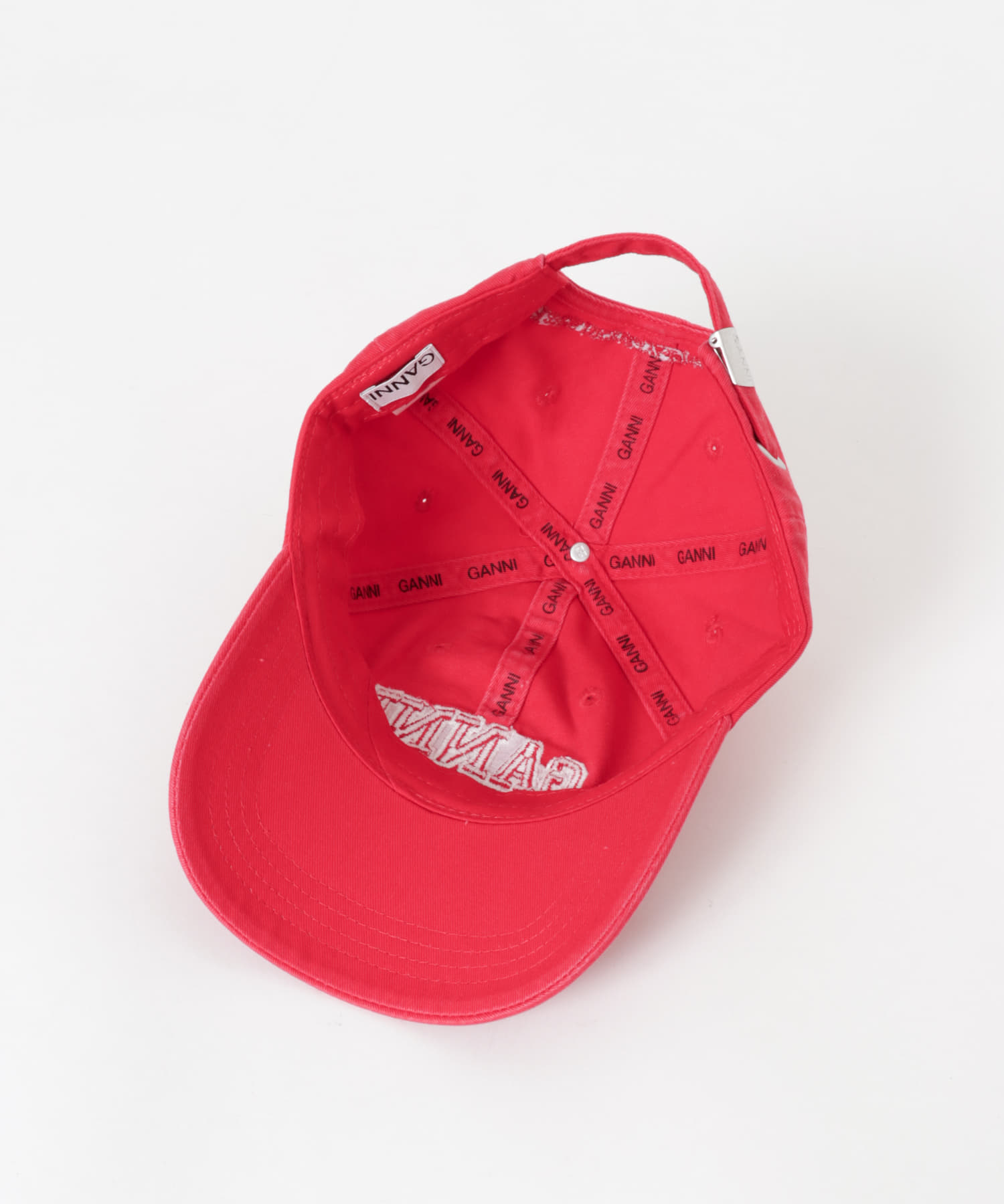 GANNI　Washed Cotton Canvas Cap Fiery Red -