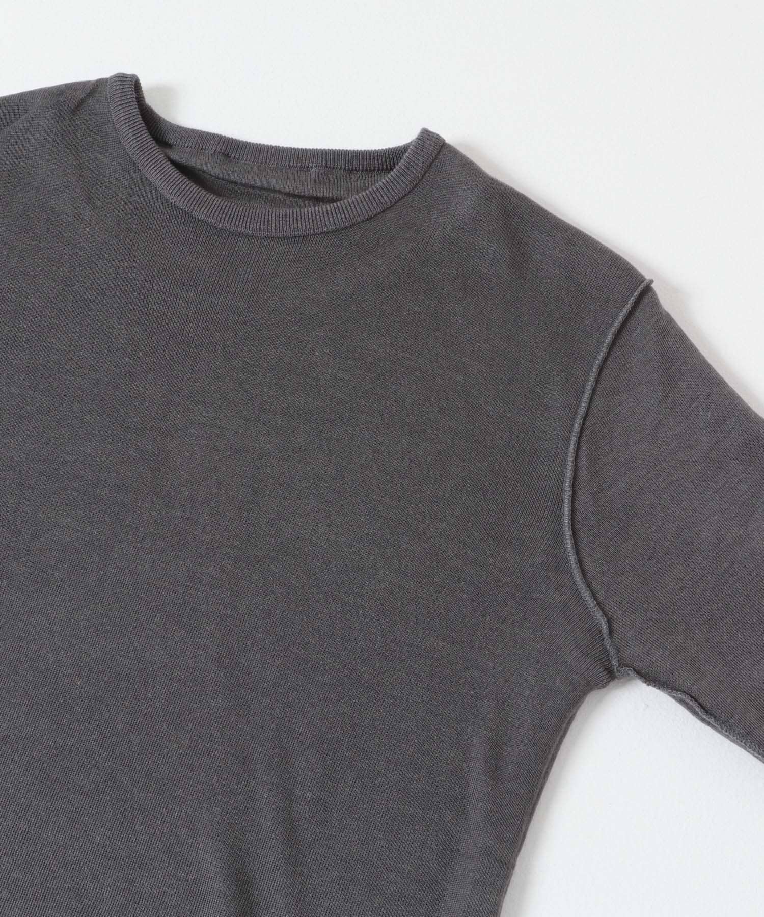 ATON　CIRCULER RIB CREW LAYERED CHA GRAY 2