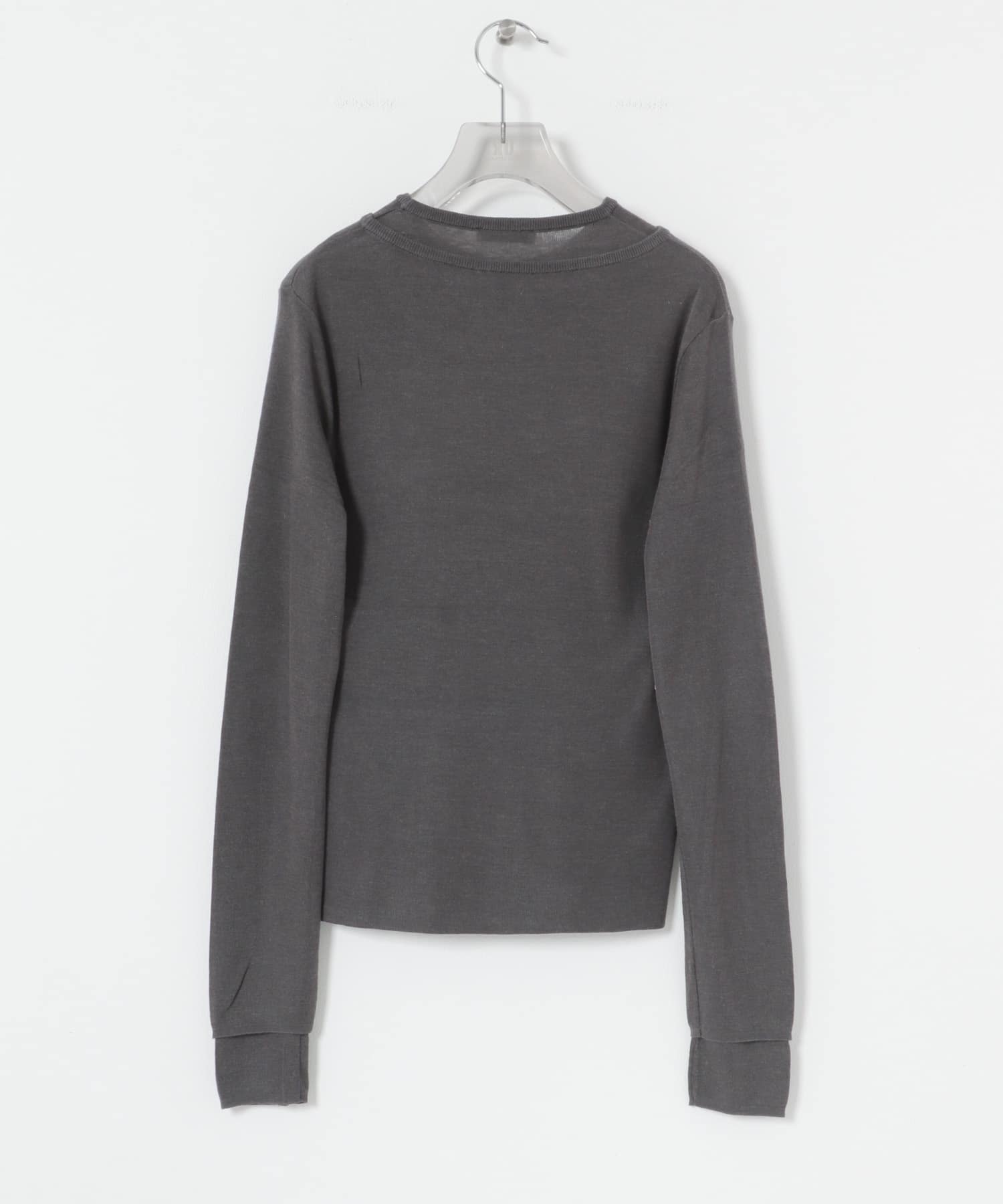 ATON　CIRCULER RIB CREW LAYERED CHA GRAY 2