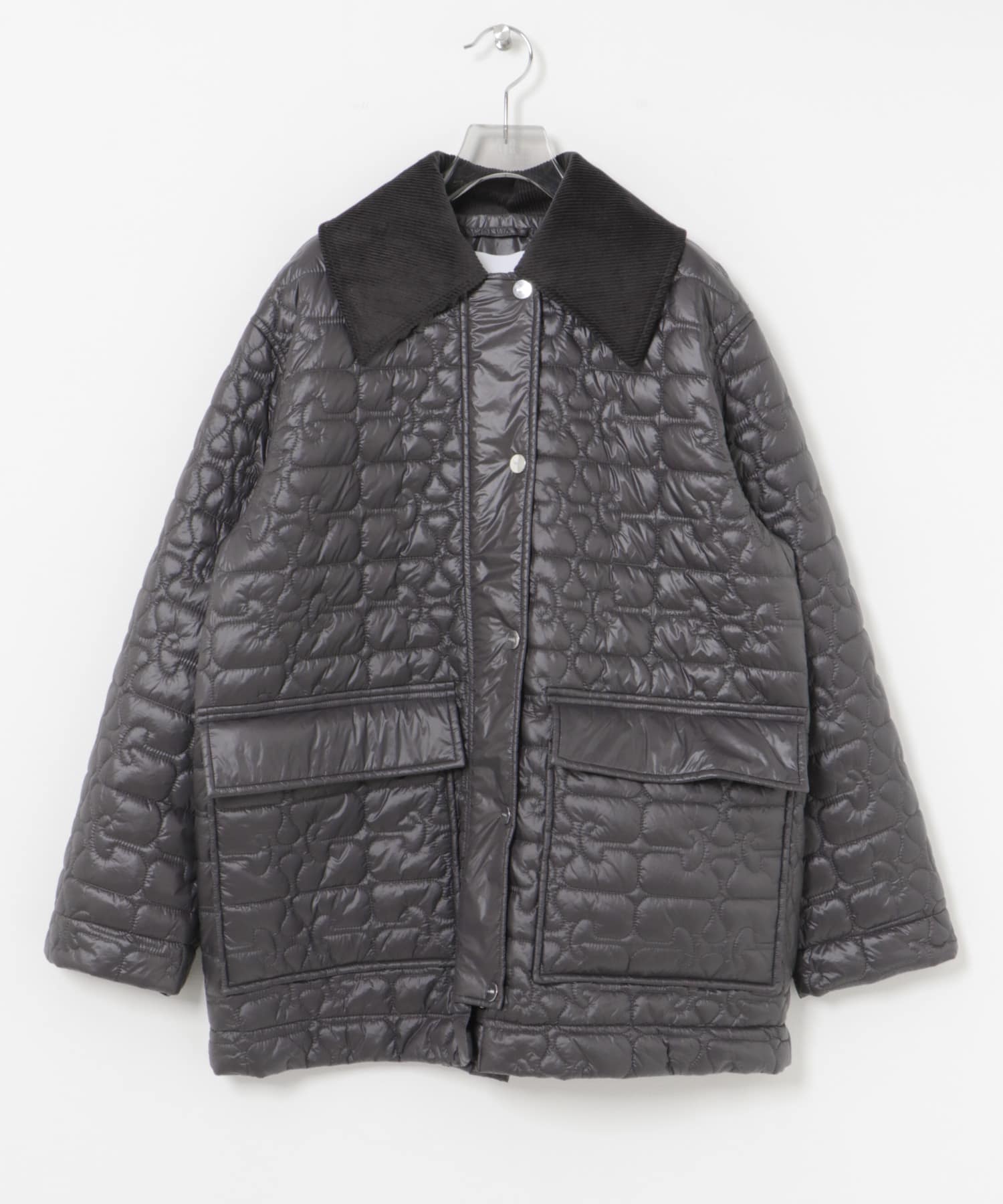 GANNI　Shiny Quilt Midi Jacket Phantom S/M