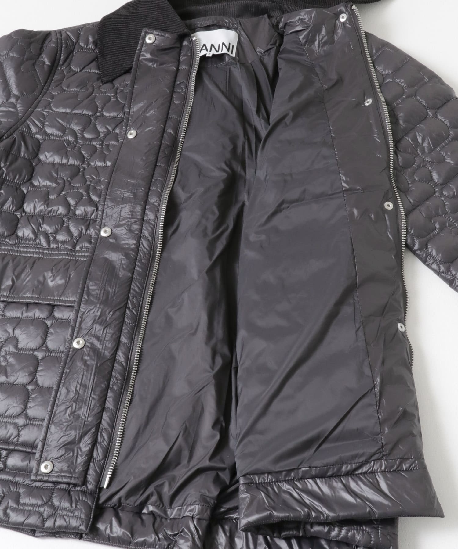 GANNI　Shiny Quilt Midi Jacket Phantom S/M