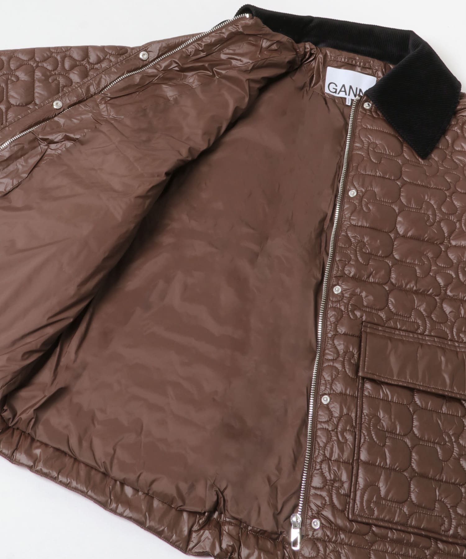 GANNI　Shiny Quilt Midi Jacket ChicCoffee S/M
