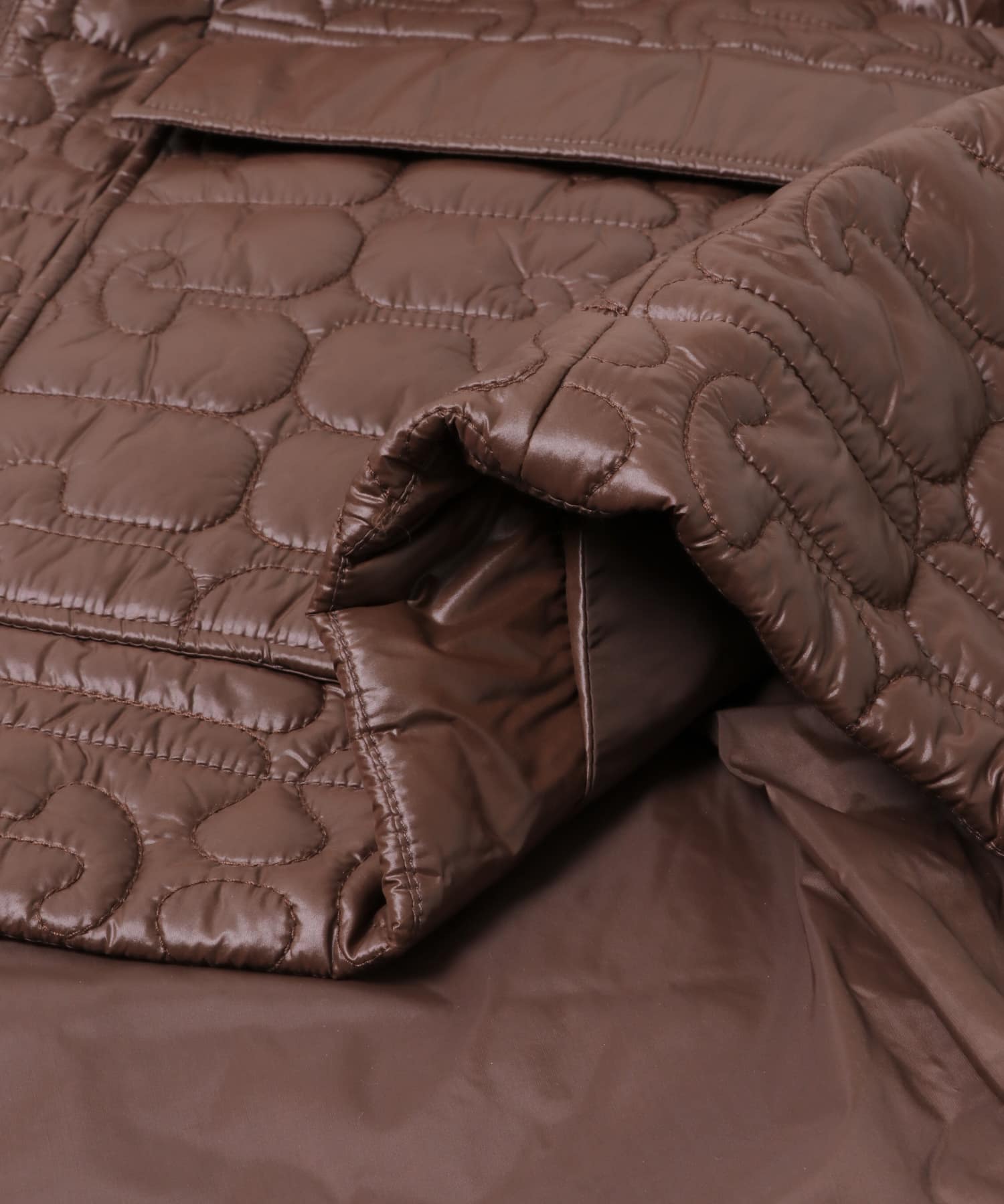 GANNI　Shiny Quilt Midi Jacket ChicCoffee S/M