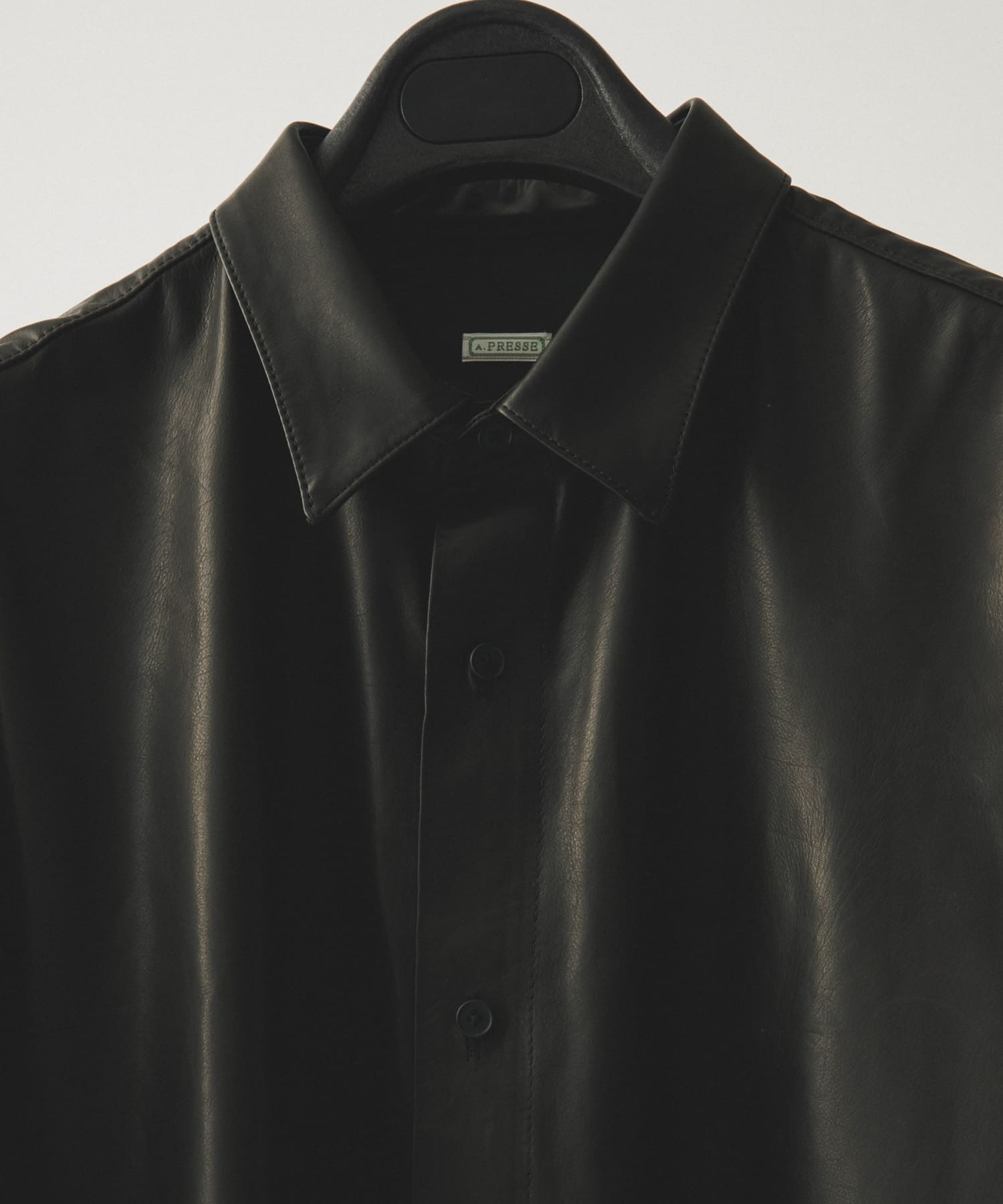 A PRESSE　Leather Regular Collar Shirt BLACK 2