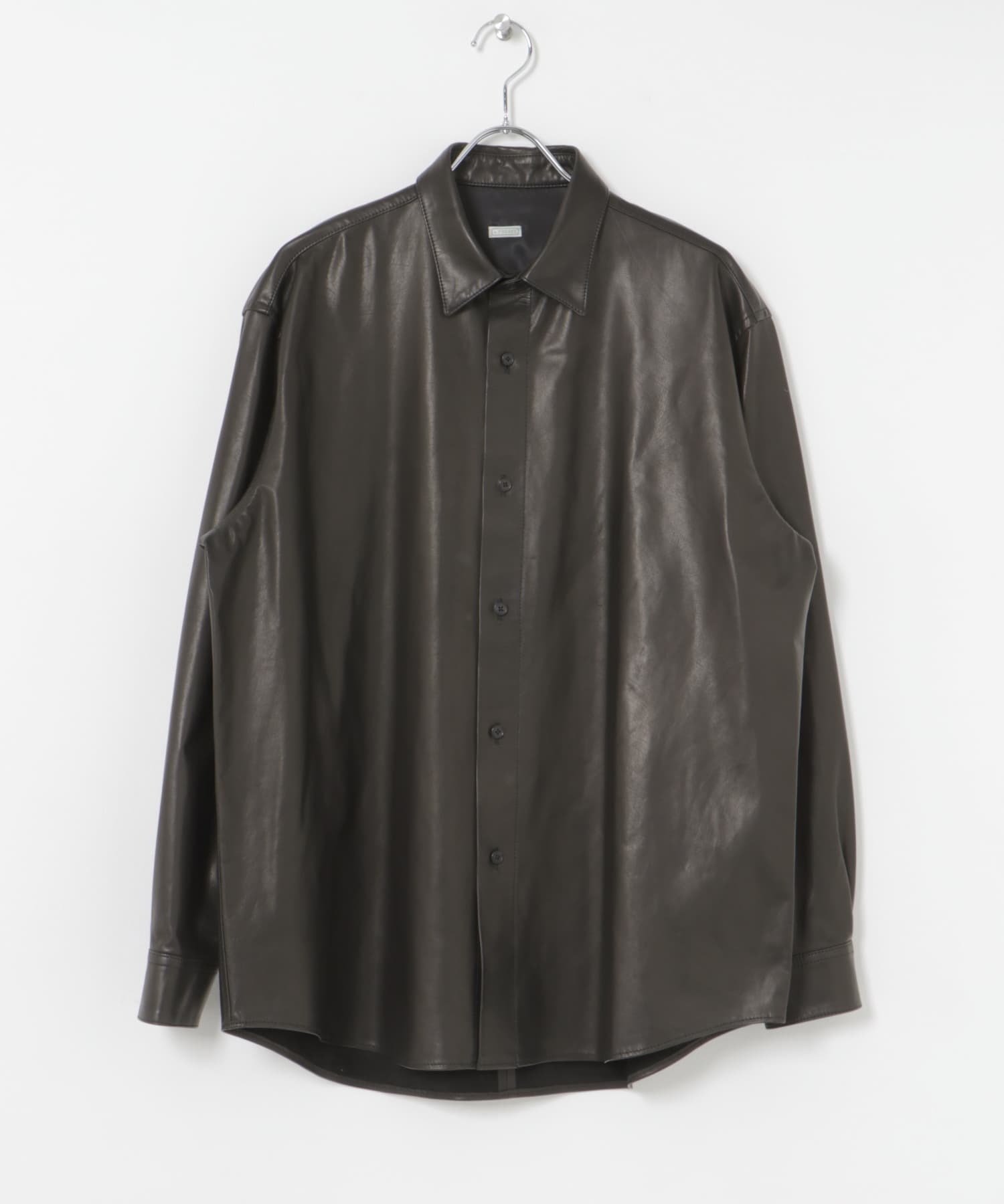 A PRESSE　Leather Regular Collar Shirt BLACK 2