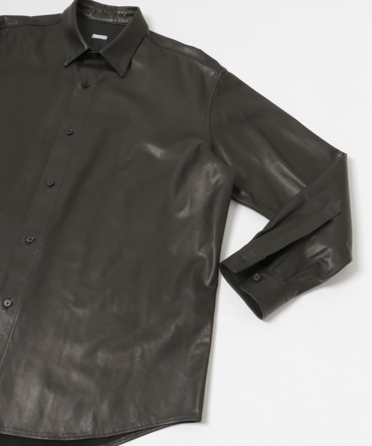A PRESSE　Leather Regular Collar Shirt BLACK 2
