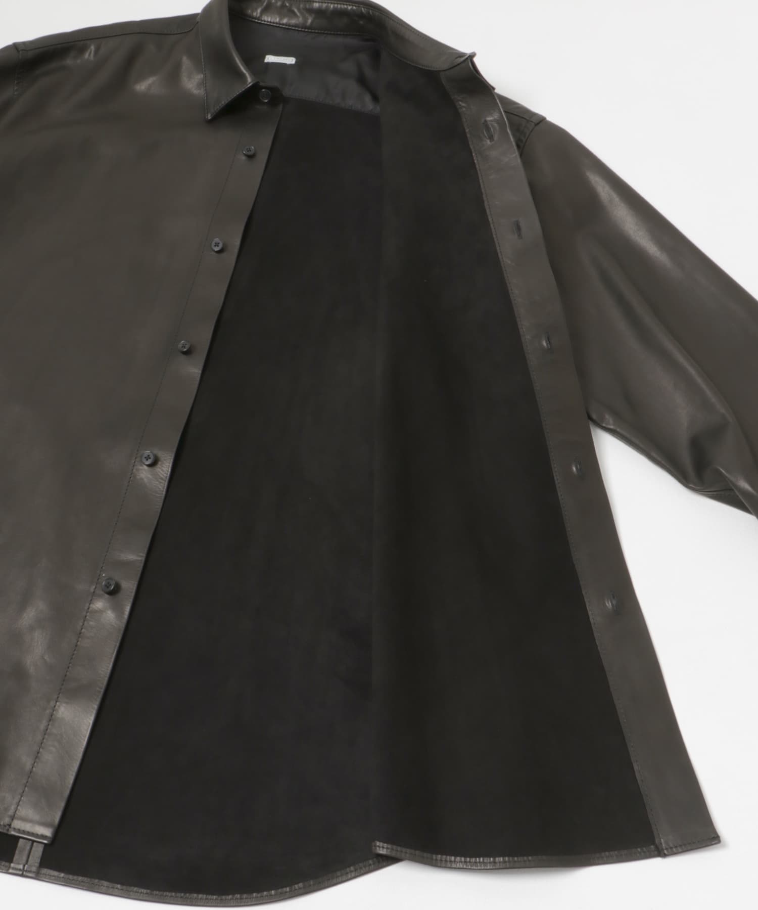 A PRESSE　Leather Regular Collar Shirt BLACK 2