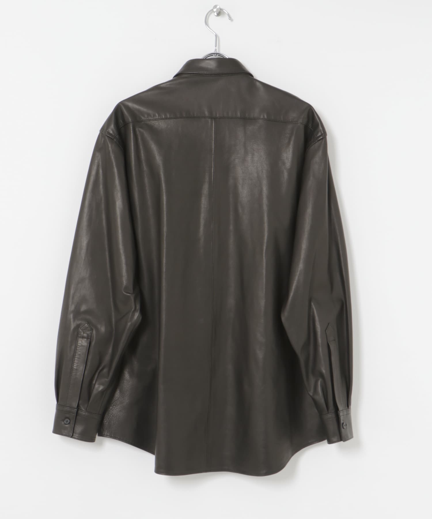 A PRESSE　Leather Regular Collar Shirt BLACK 2