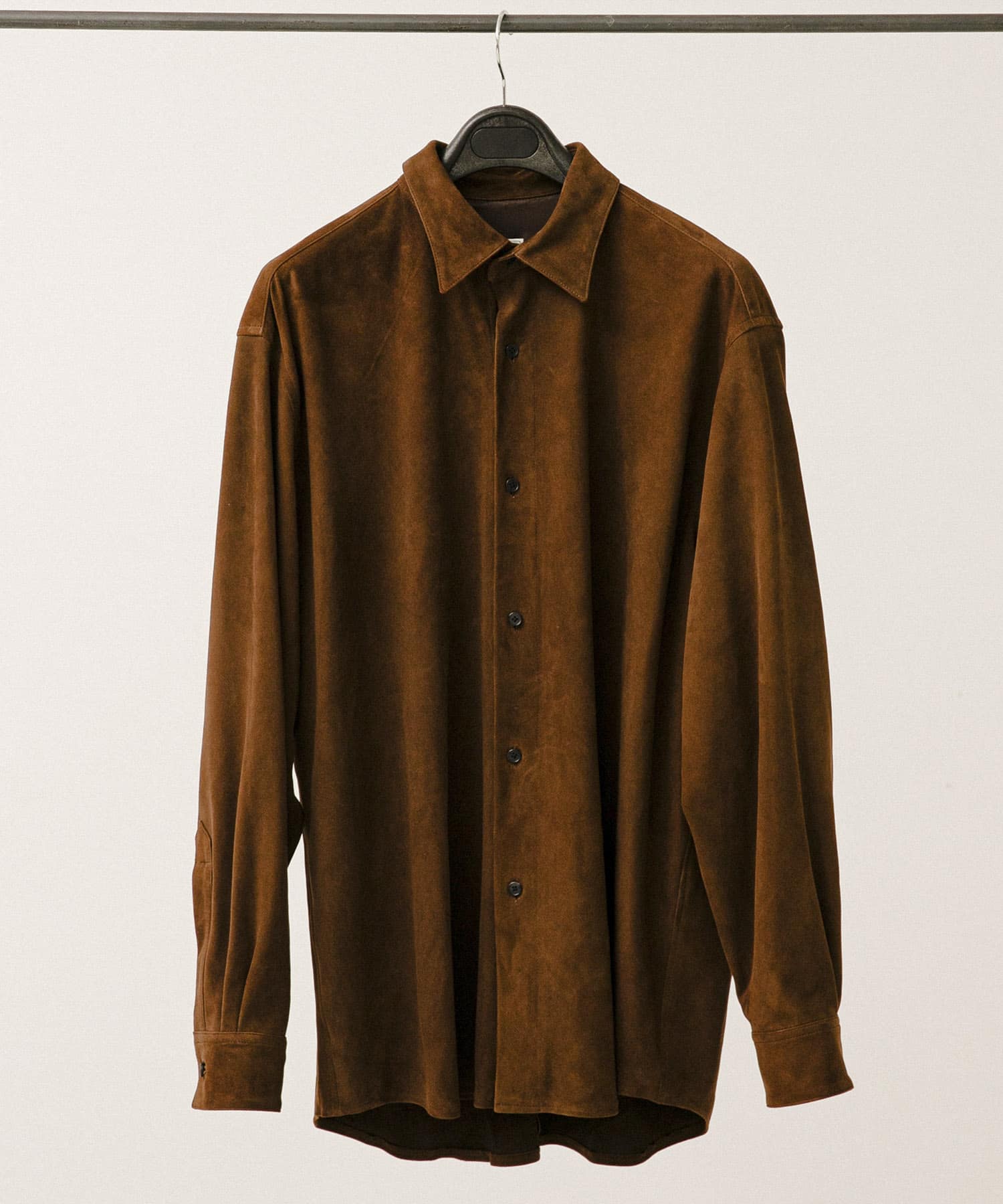 A PRESSE Suede leather Regular Collar Shirt(2 BROWN): トップス 