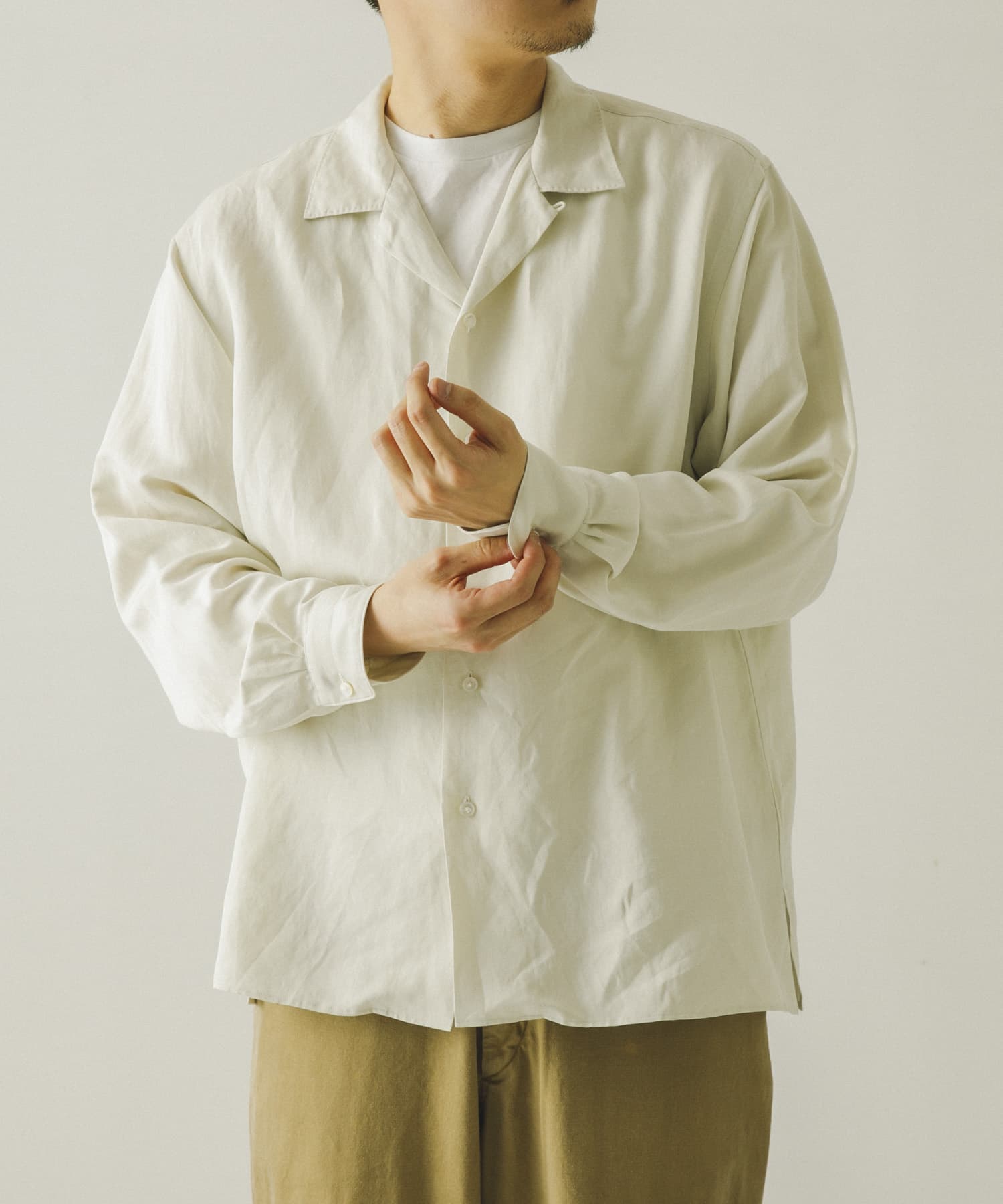 A PRESSE　Silk Linen Open Collar L/S Shirt