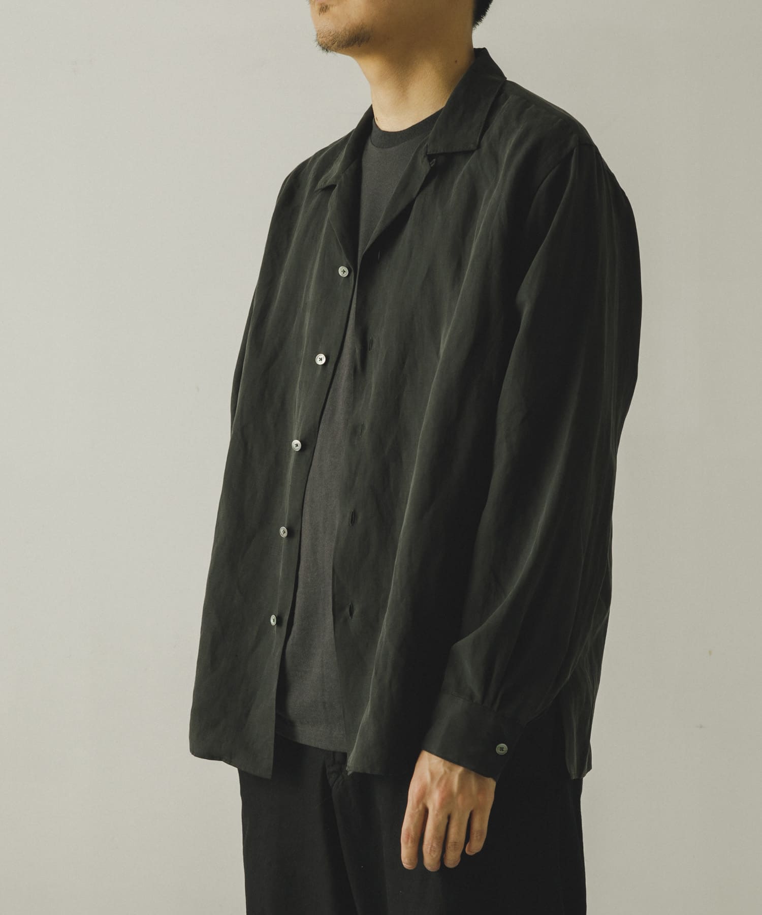 A PRESSE　Silk Linen Open Collar L/S Shirt