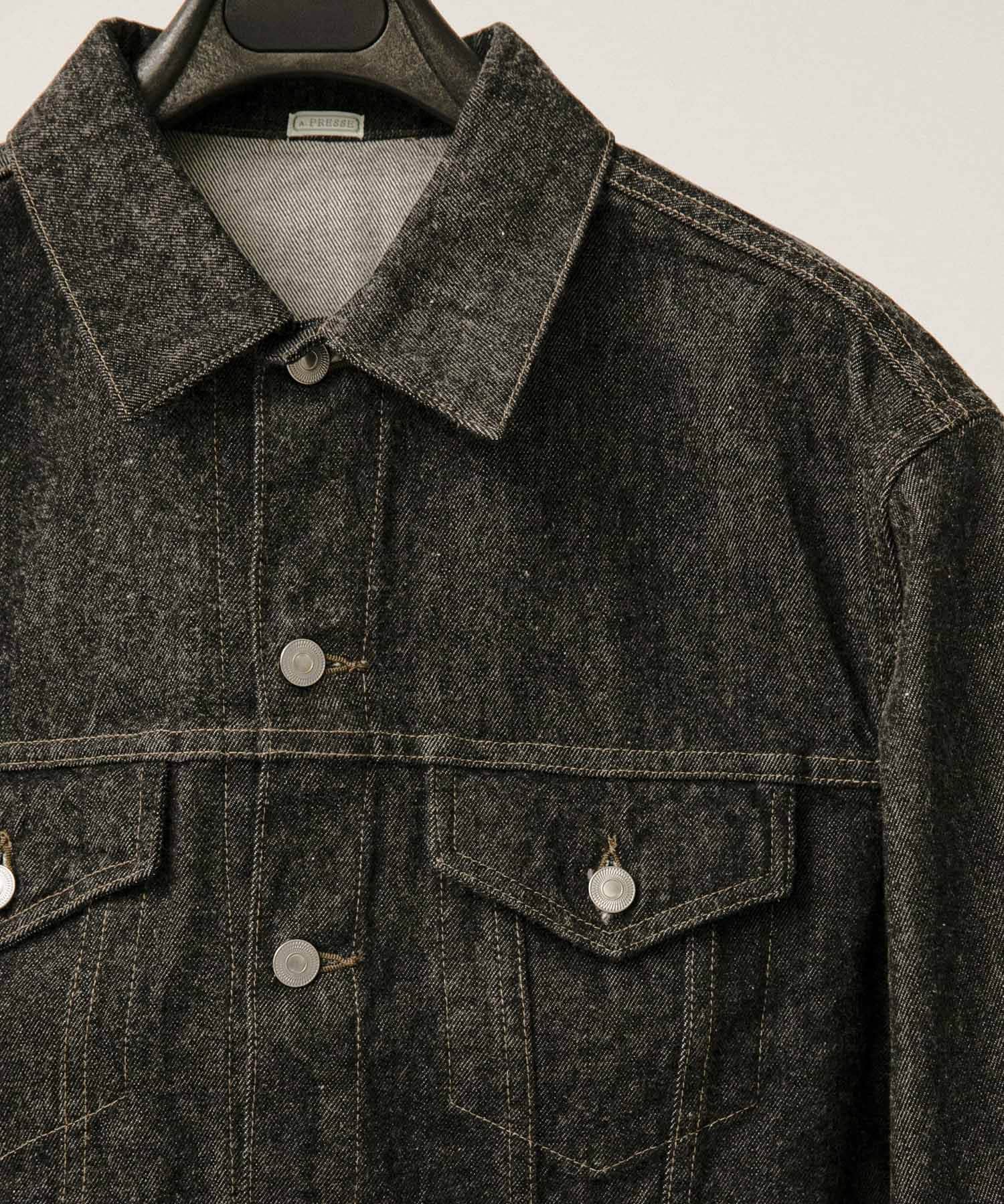 A PRESSE　Black Denim Trucker Jacket BLACK 46