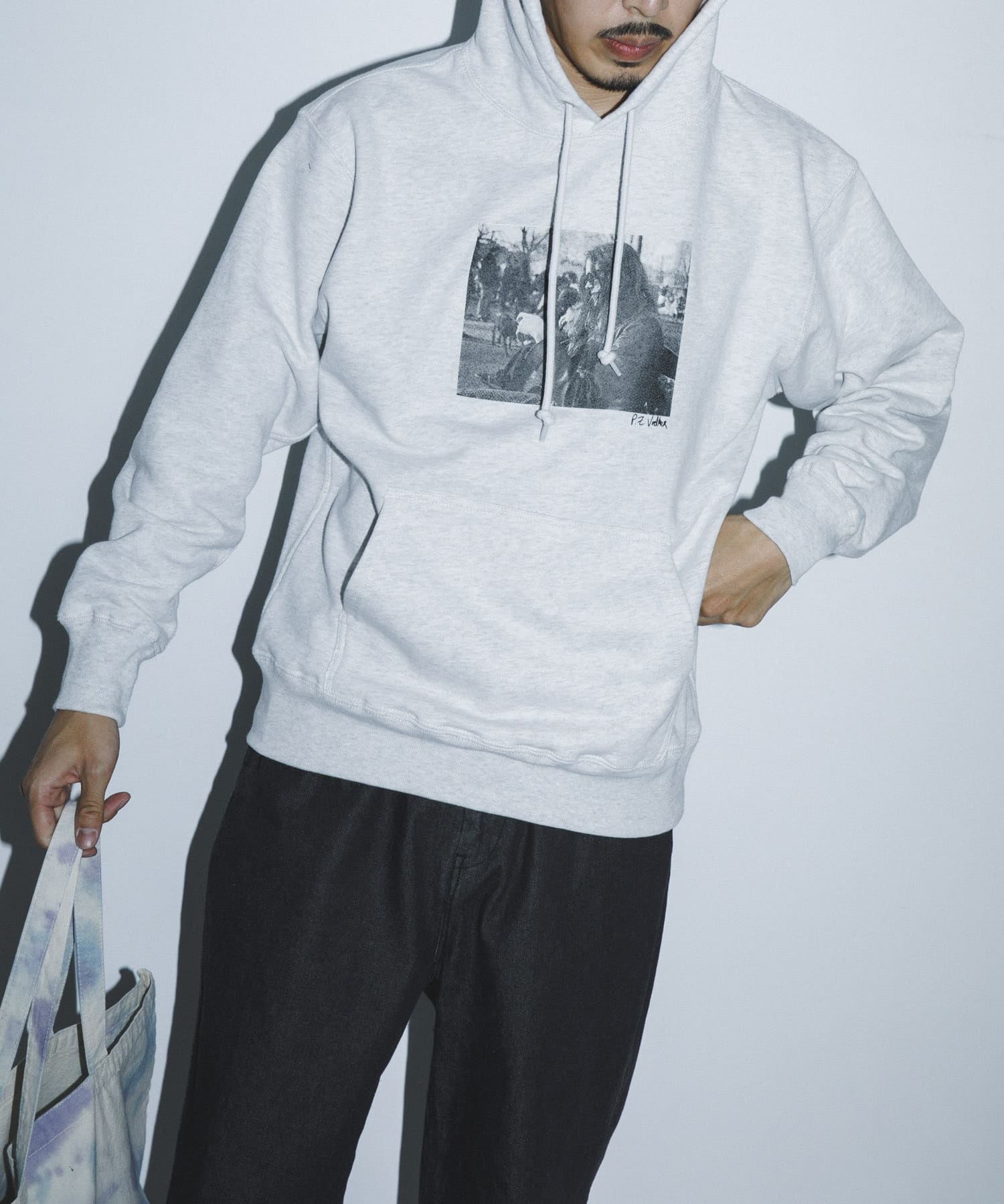 BLANKMAG　B/W photo Hoodie Ash M