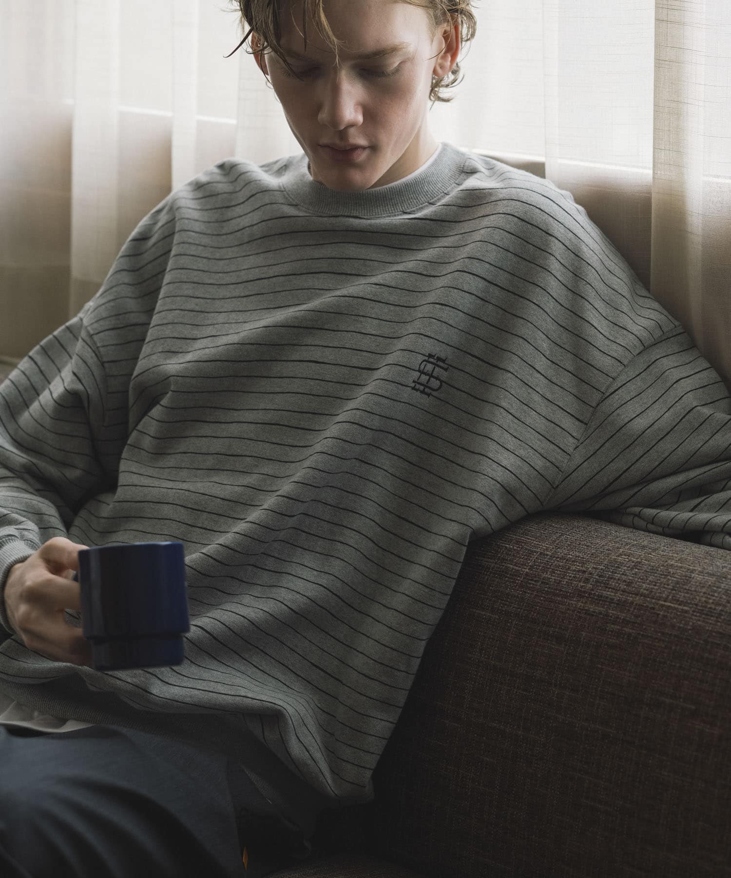 SEE SEE　BOARDER CREW SWEAT GRY杢/BLK M