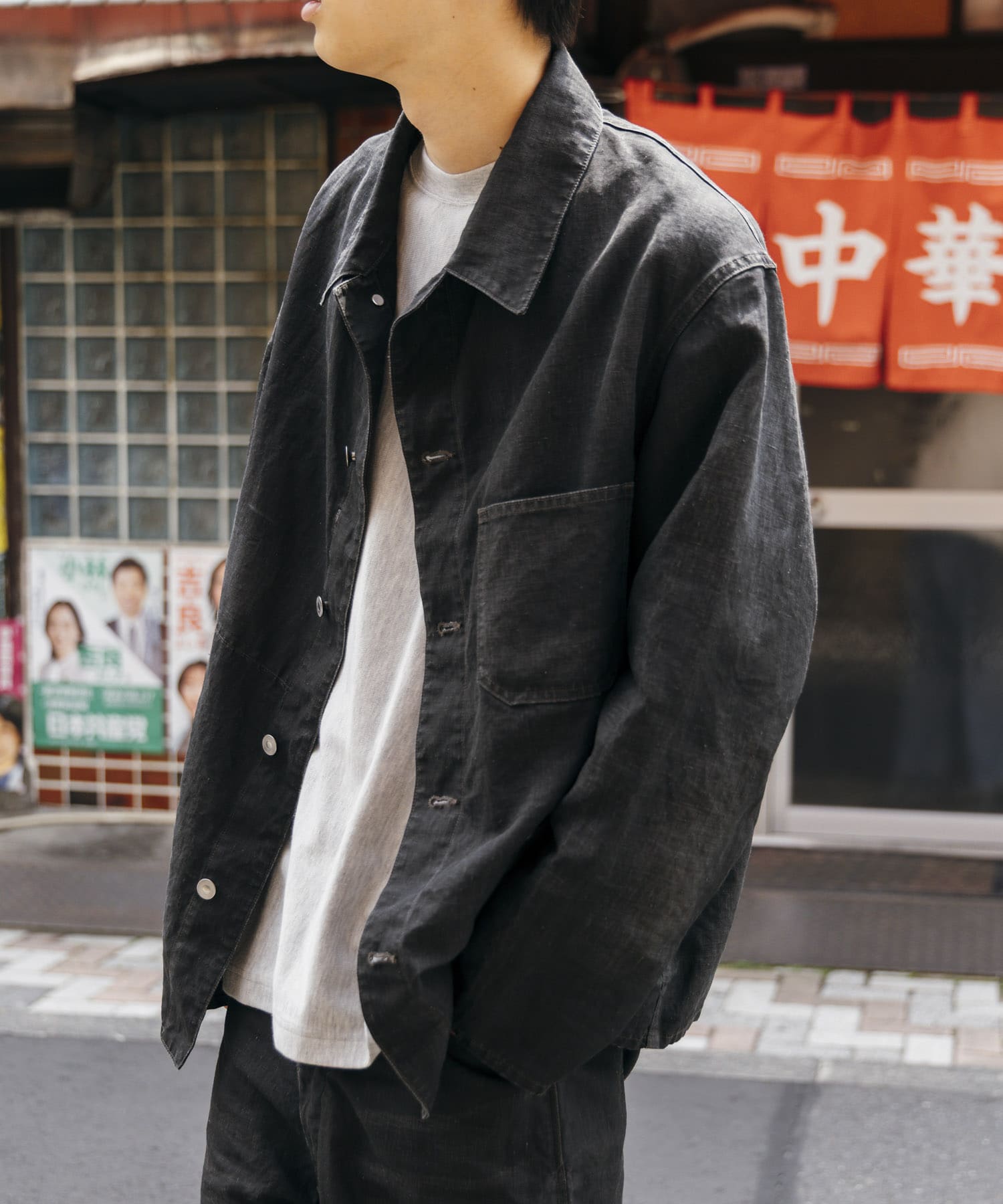 A PRESSE Vintage Black Linen Coverall(1 BLACK): アウター｜URBAN