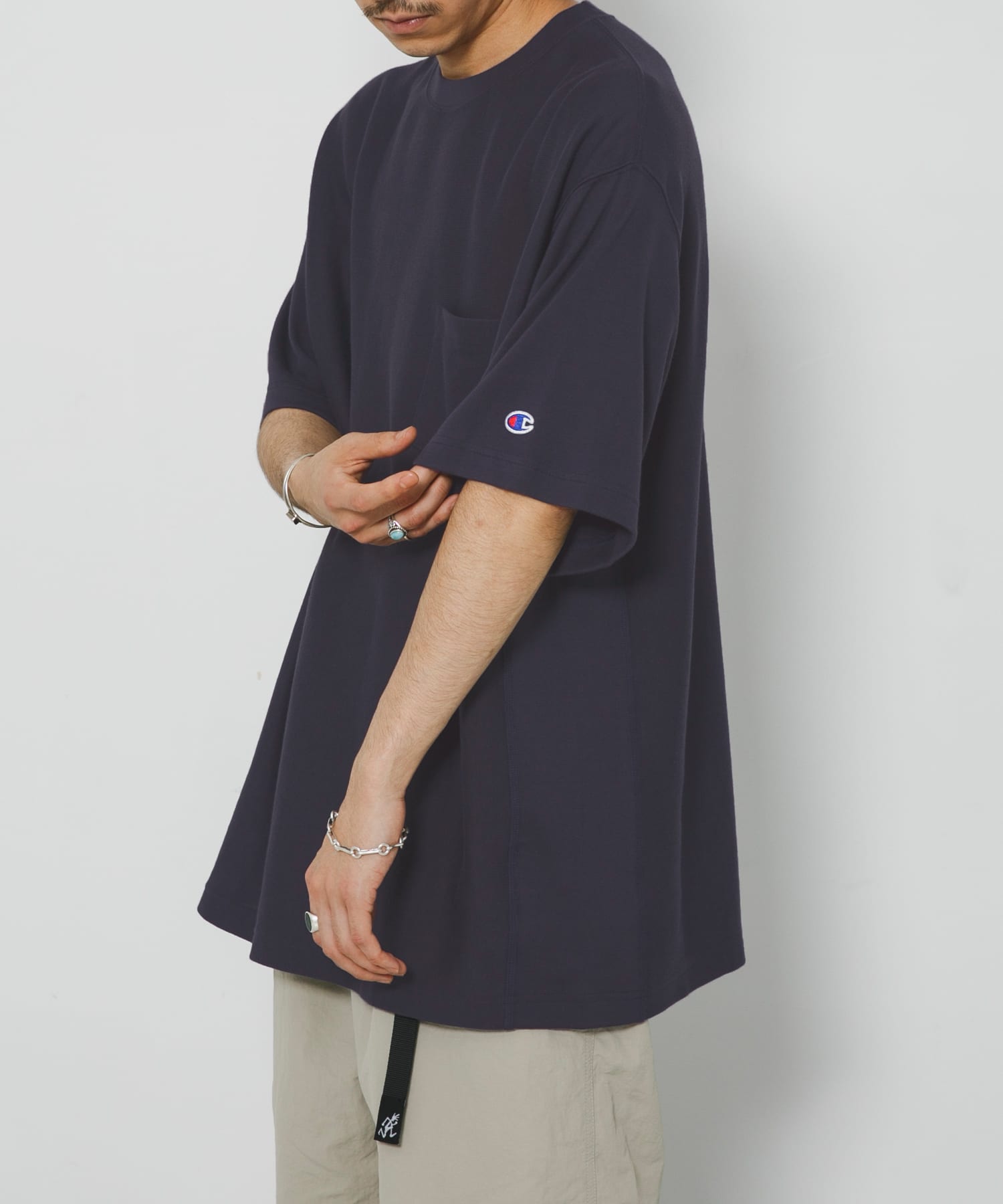 LOWERCASE×Champion　速乾ReverseWEave TEE NAVY M