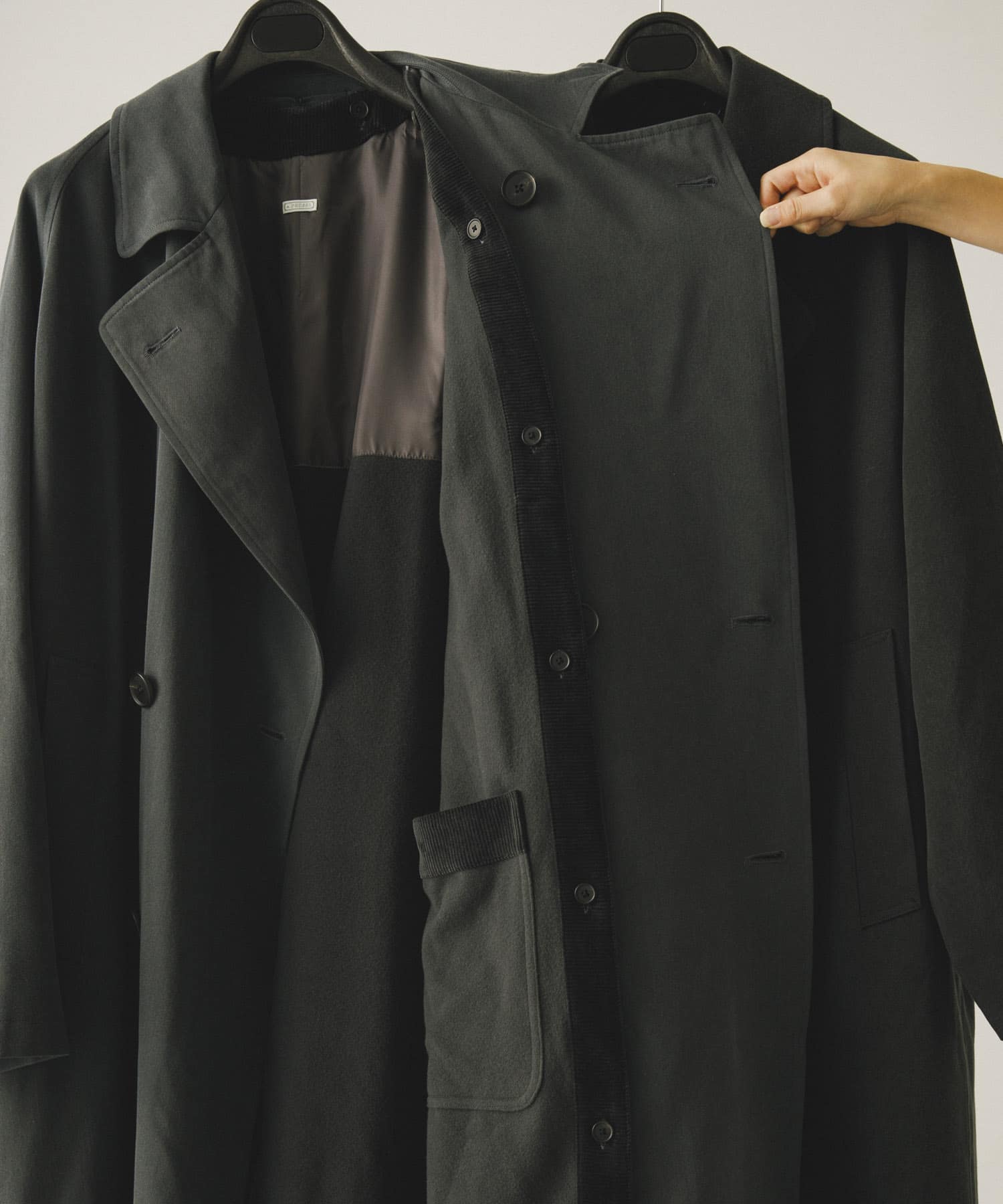 A PRESSE　Maxi Length Washed Silk Trench Coat CHARCOAL 2