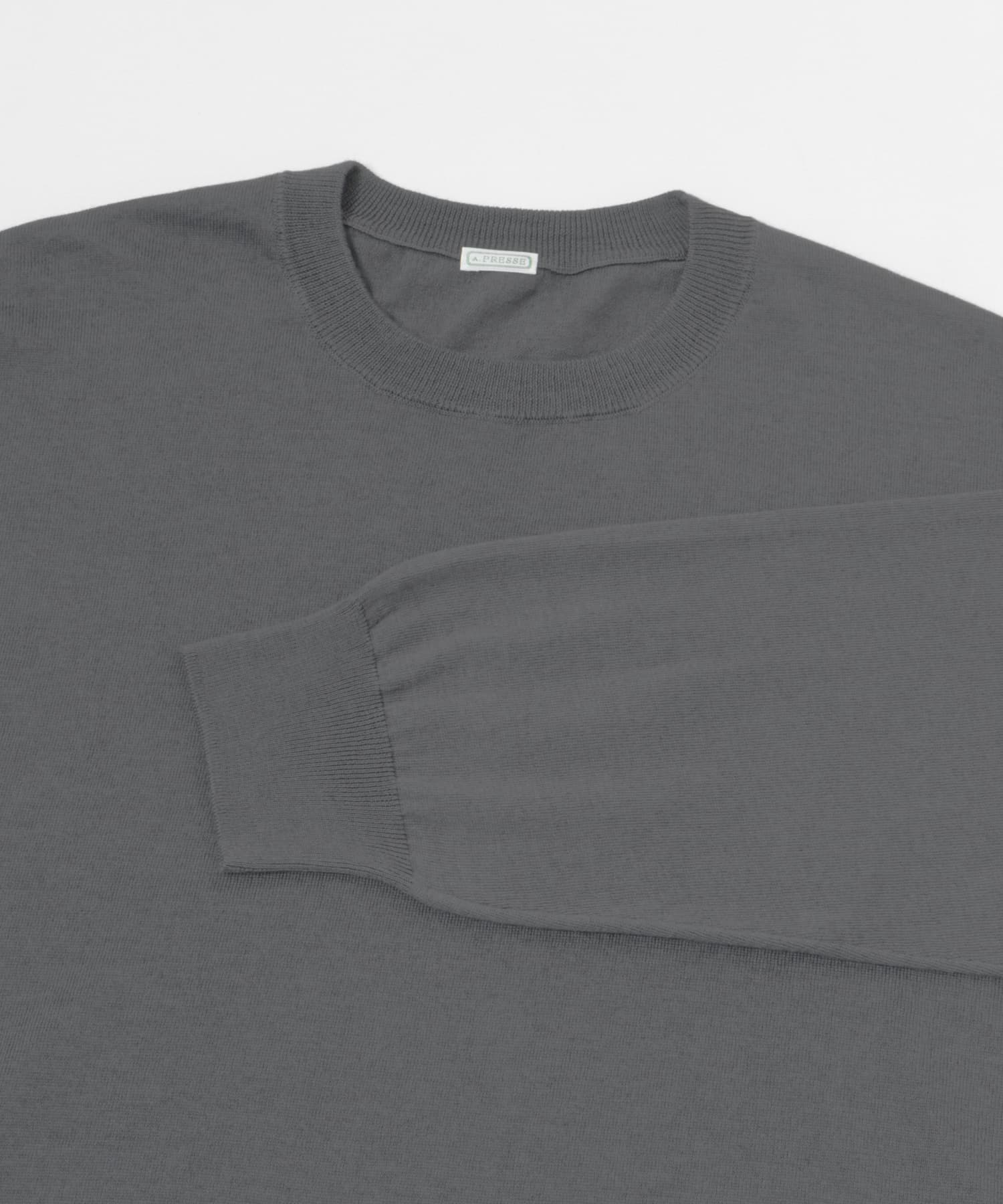 A PRESSE Wool Cotton High Gauge Crew Neck Sweater(2 GRAY