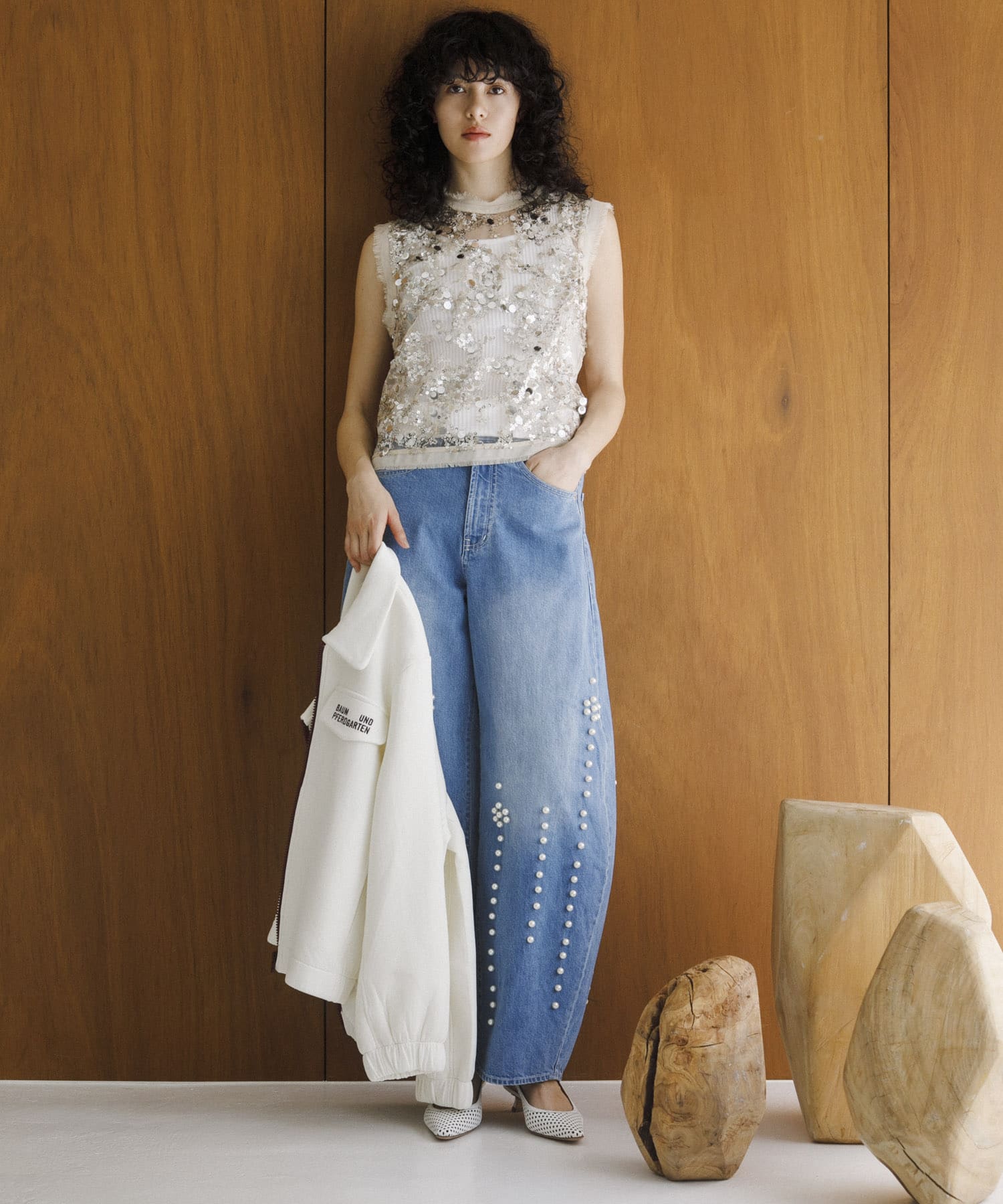 STUMBLY　CURVY DENIM W PEARL