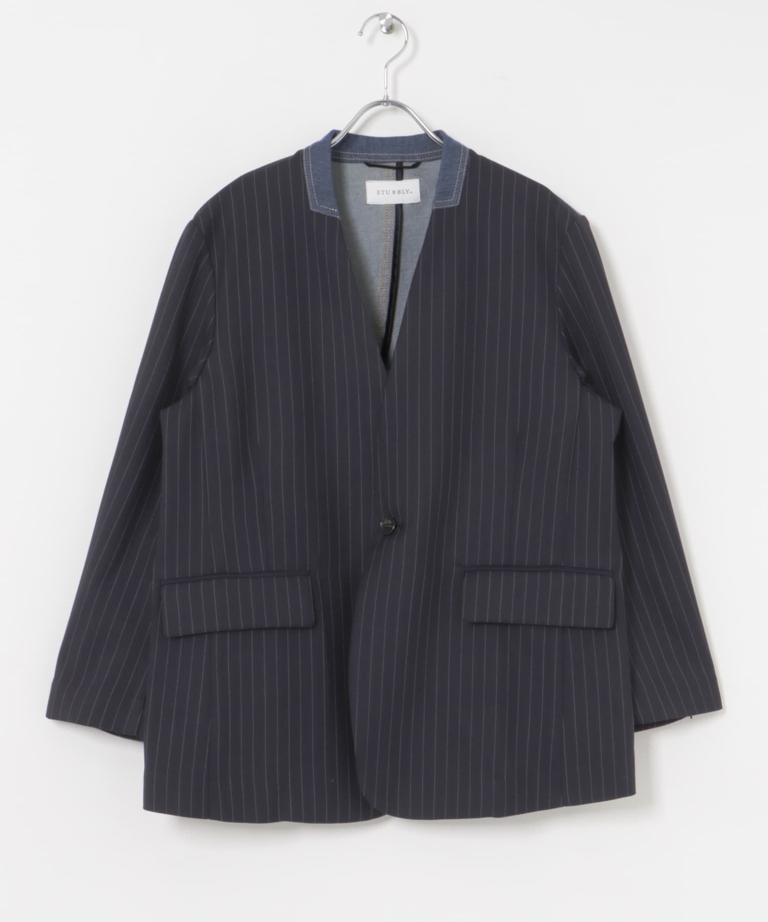 STUMBLY　DENIM COMBI NO COLLAR JK STRIPE 38