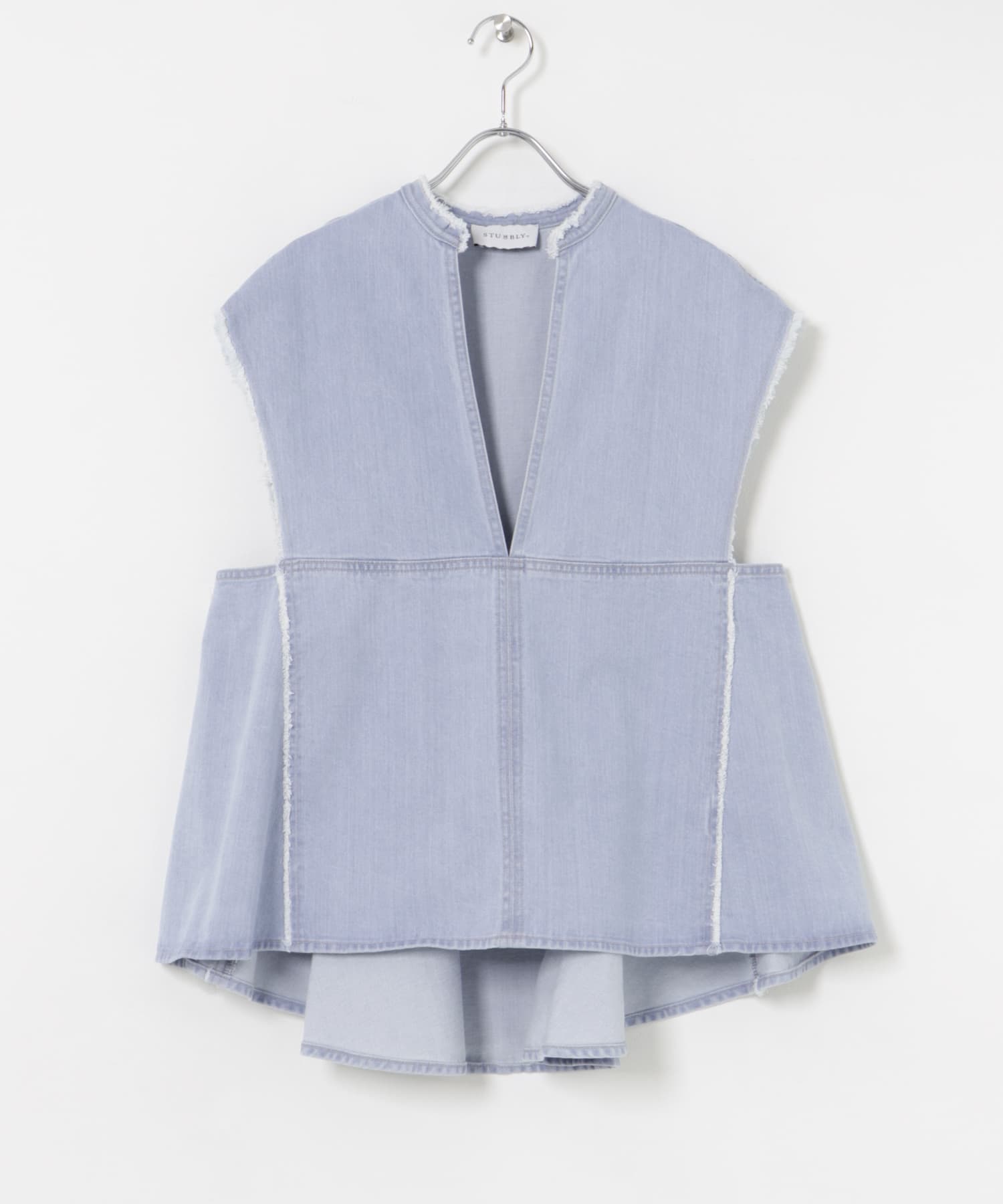 STUMBLY　DENIM BACK PEPLUM BLOUSE WASHEDBLUE 38