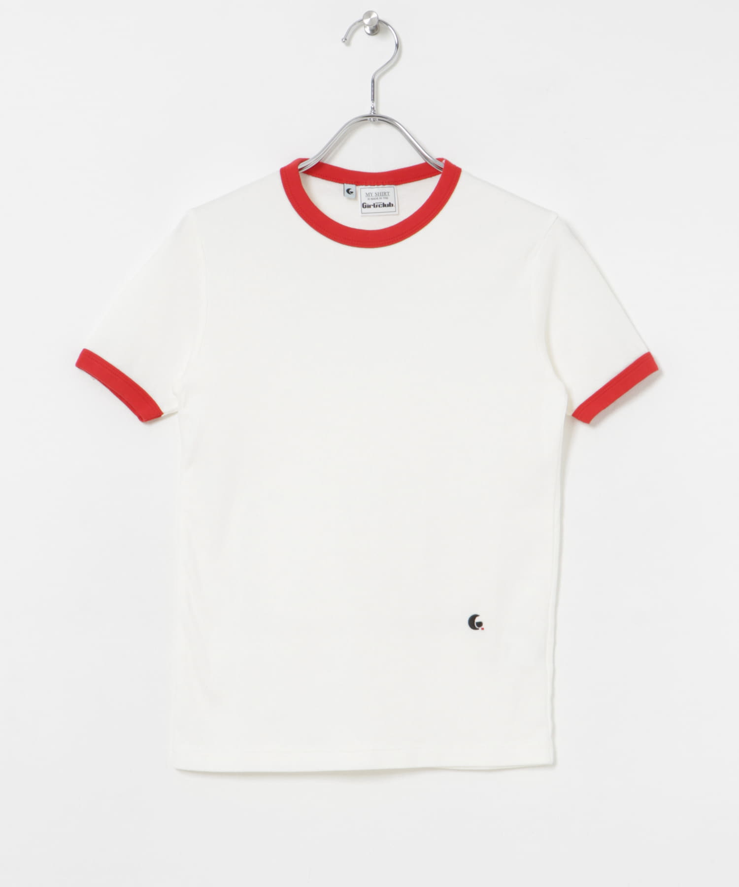 Girls department Club　The trim tee White×Red FREE
