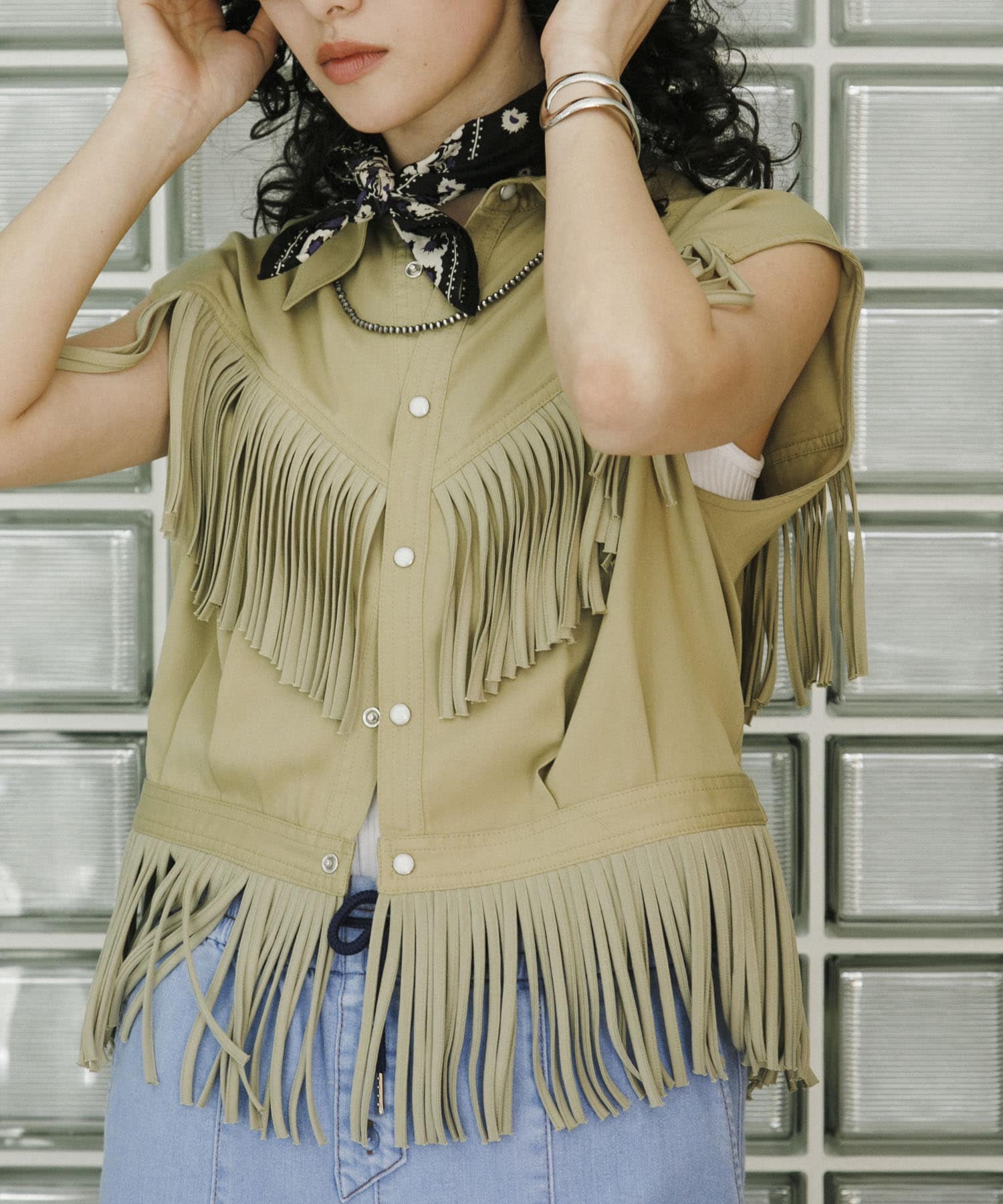 NOMARHYTHM TEXTILE　Fringe Vest BEIGE 1