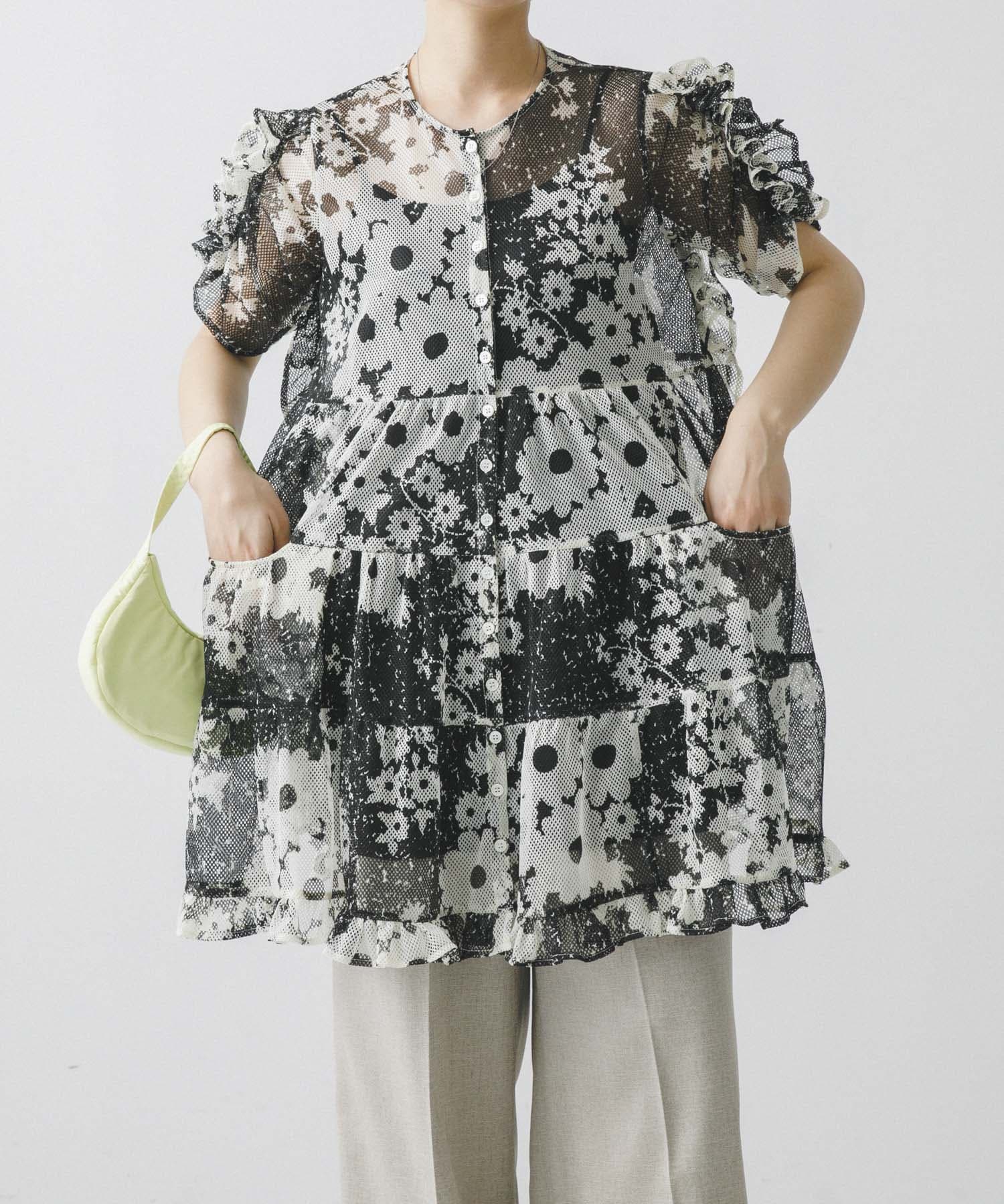 NOMARHYTHM TEXTILE　Mesh Ruffle Dress BLACK 1