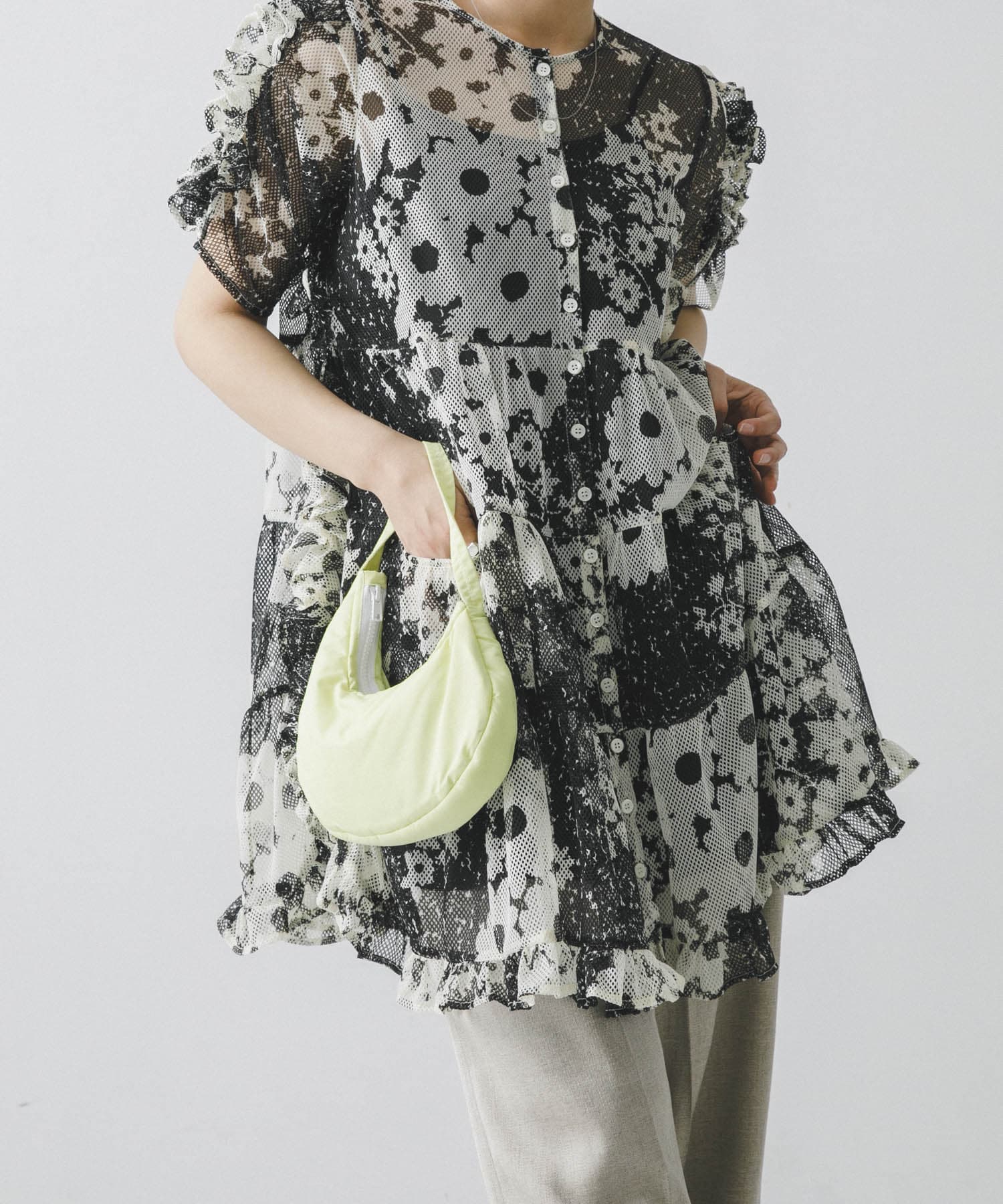 NOMARHYTHM TEXTILE　Mesh Ruffle Dress BLACK 1