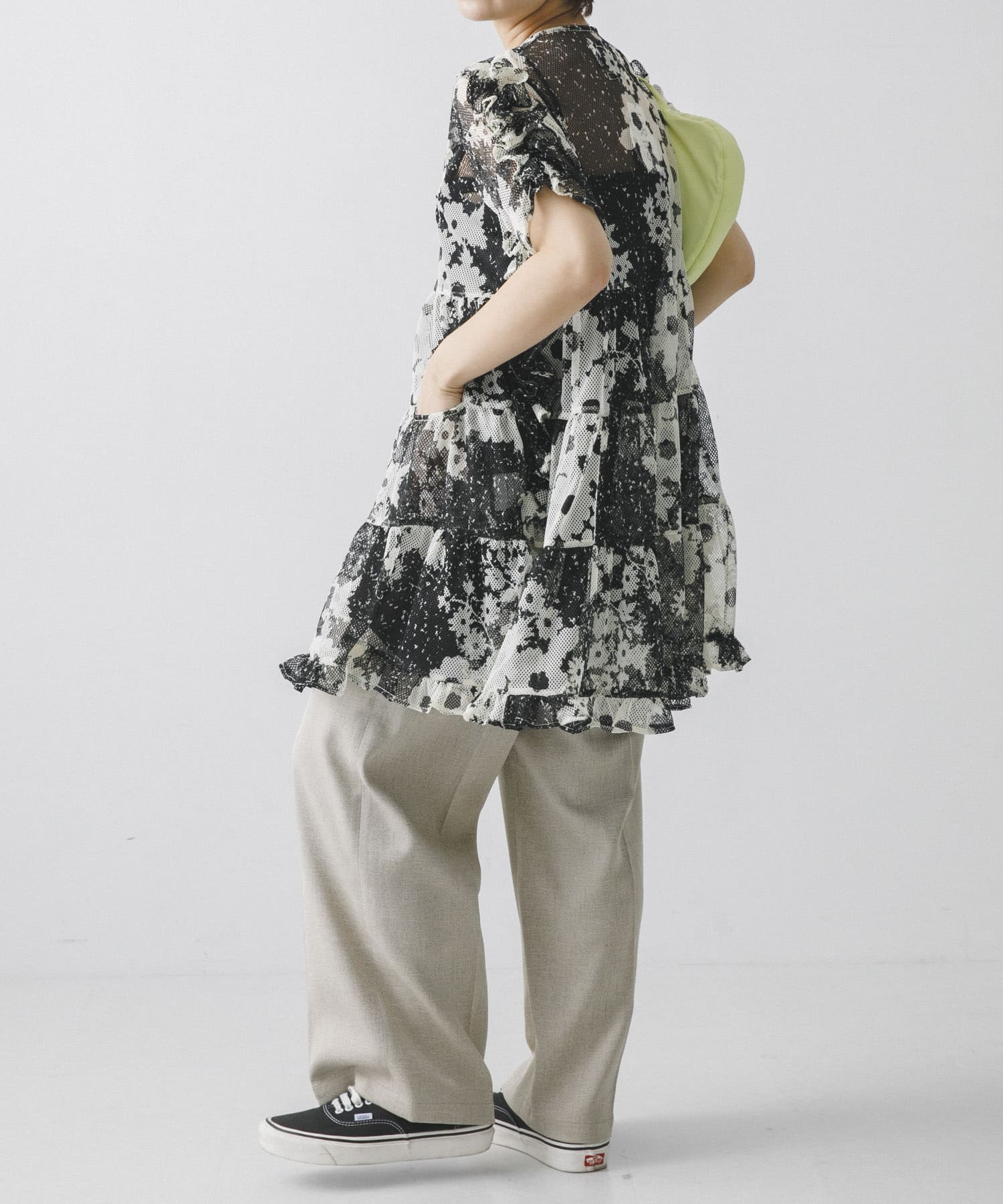 NOMARHYTHM TEXTILE　Mesh Ruffle Dress BLACK 1