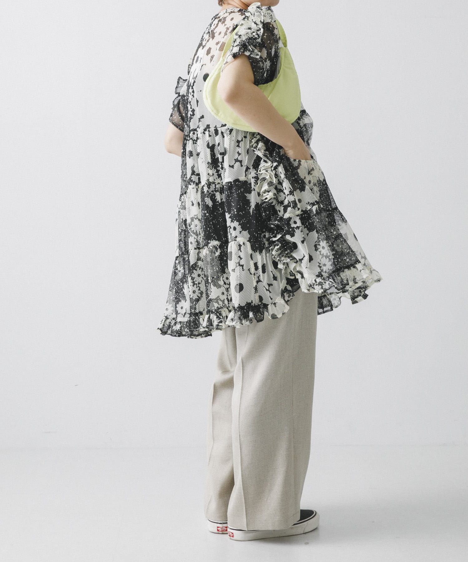 NOMARHYTHM TEXTILE　Mesh Ruffle Dress BLACK 1