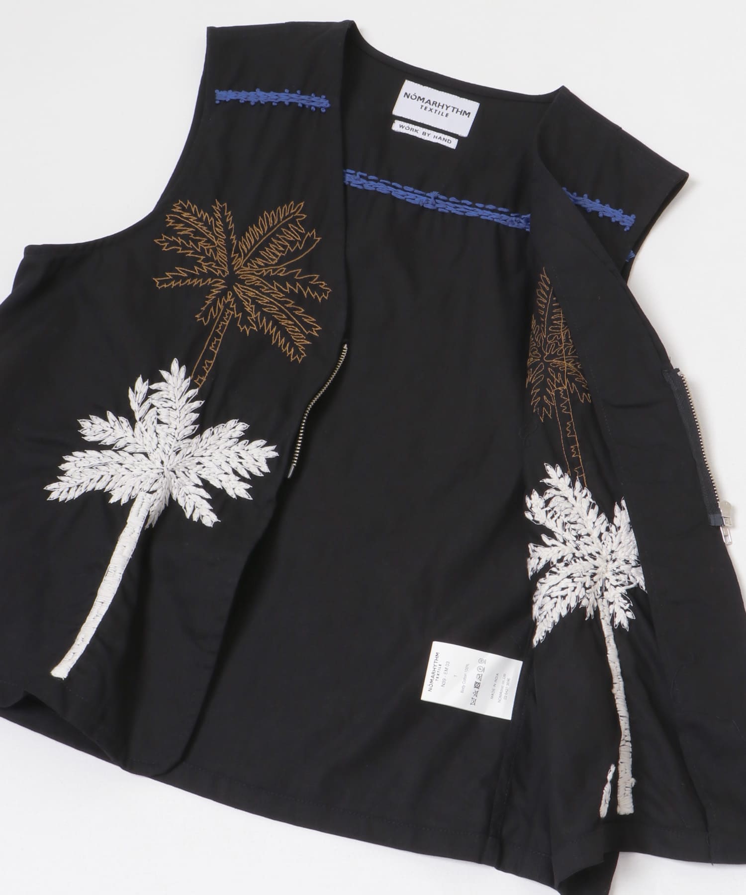 NOMARHYTHM TEXTILE　Palm Tree Hand Embroidery Vest BLACK 1