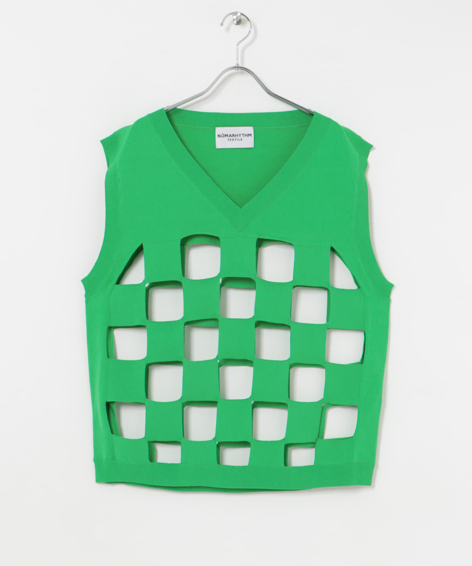 NOMARHYTHM TEXTILE　Cut-Out Checker Knit Vest GREEN 2