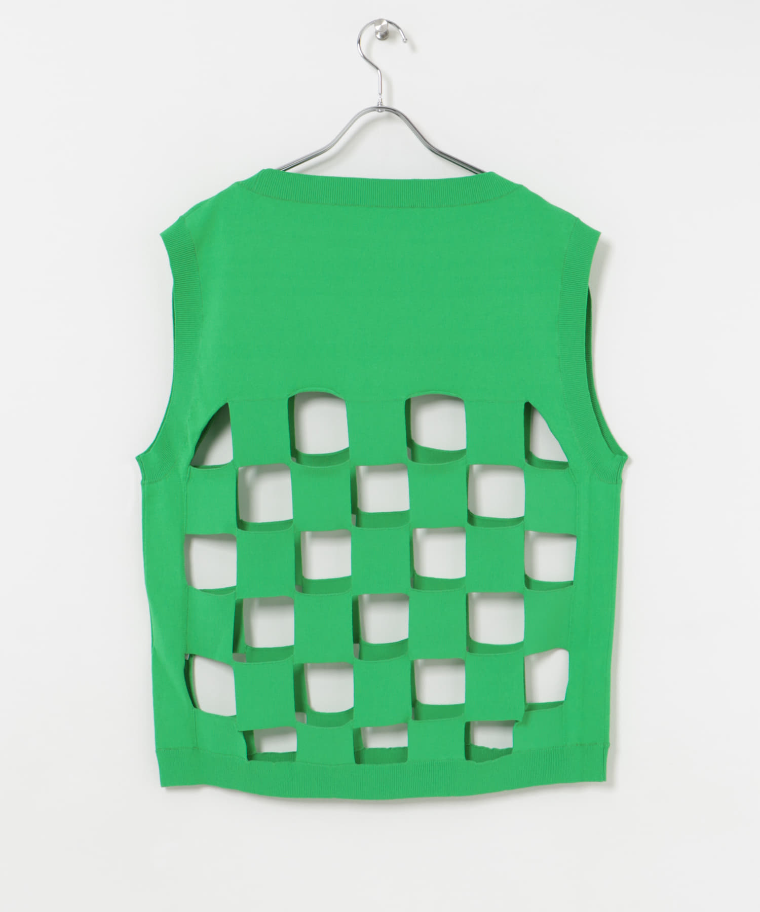 NOMARHYTHM TEXTILE　Cut-Out Checker Knit Vest GREEN 2