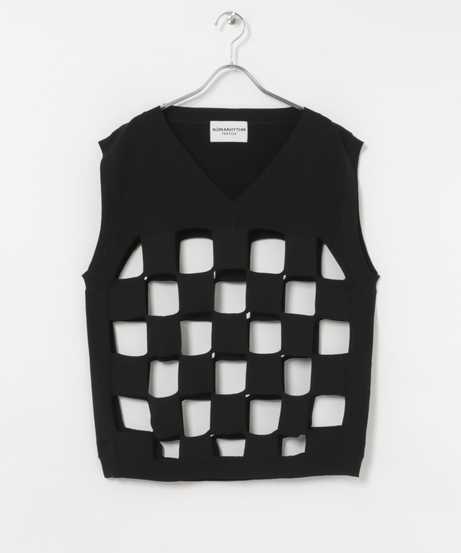 NOMARHYTHM TEXTILE　Cut-Out Checker Knit Vest BLACK 2