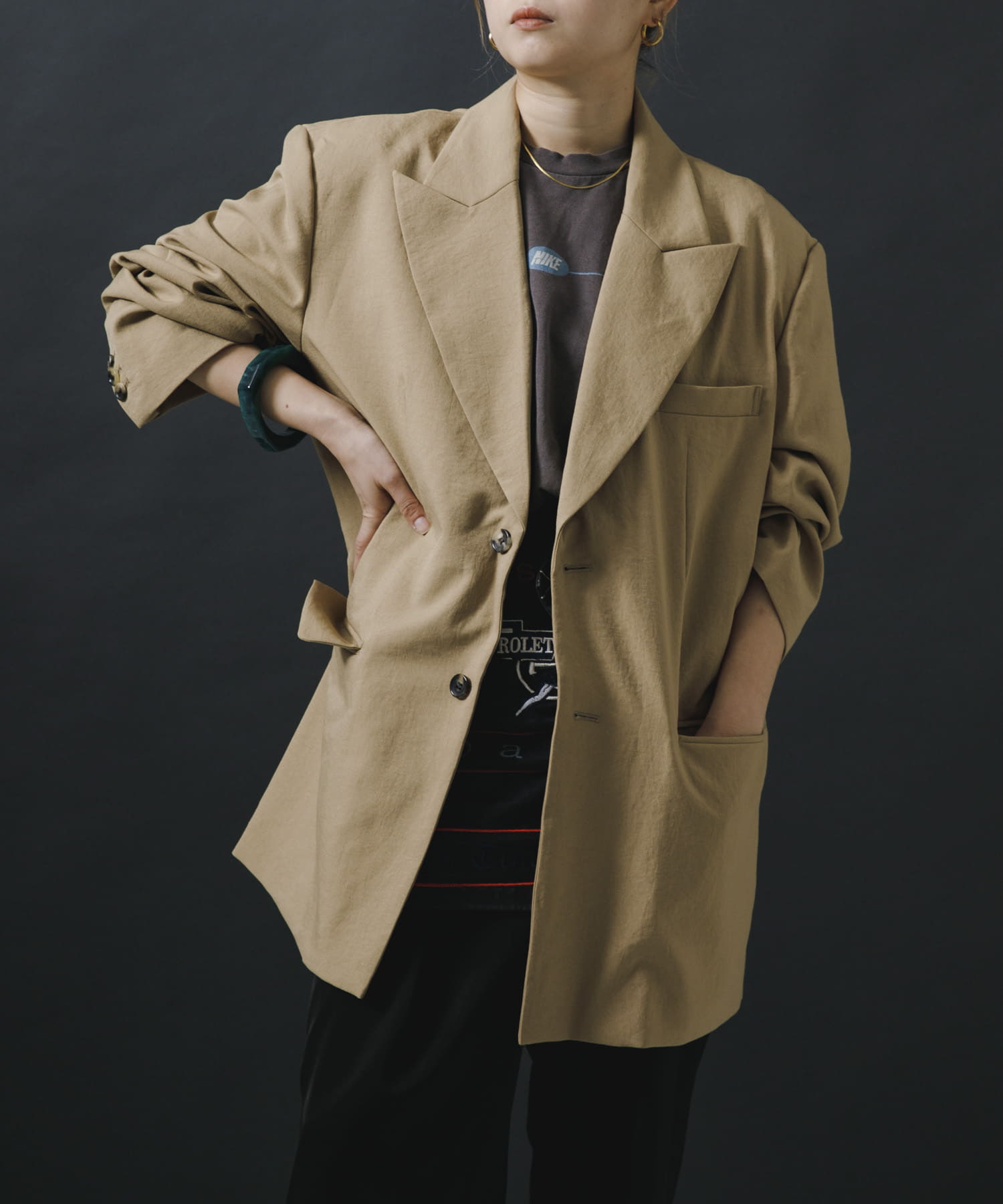 NOMARHYTHM TEXTILE　Wide Lapel Tailored Jk Beige 1