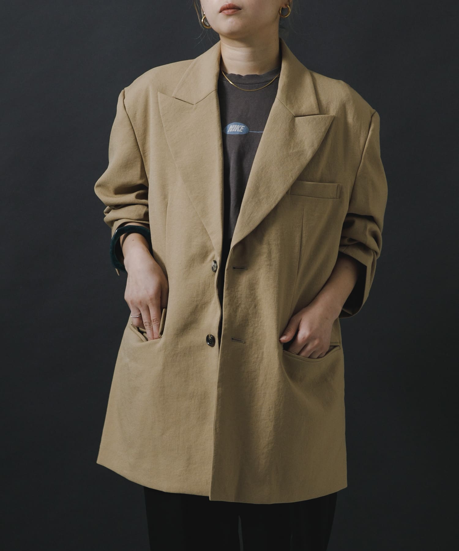 NOMARHYTHM TEXTILE　Wide Lapel Tailored Jk Beige 1